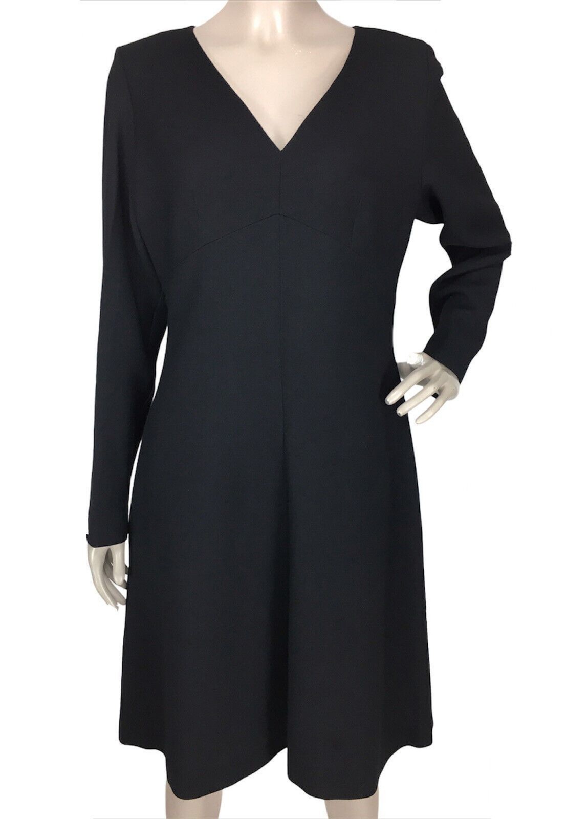 Vintage Yves Saint Laurent Black 100% Wool Darted Bust Sheath Dress Size 10 NWT