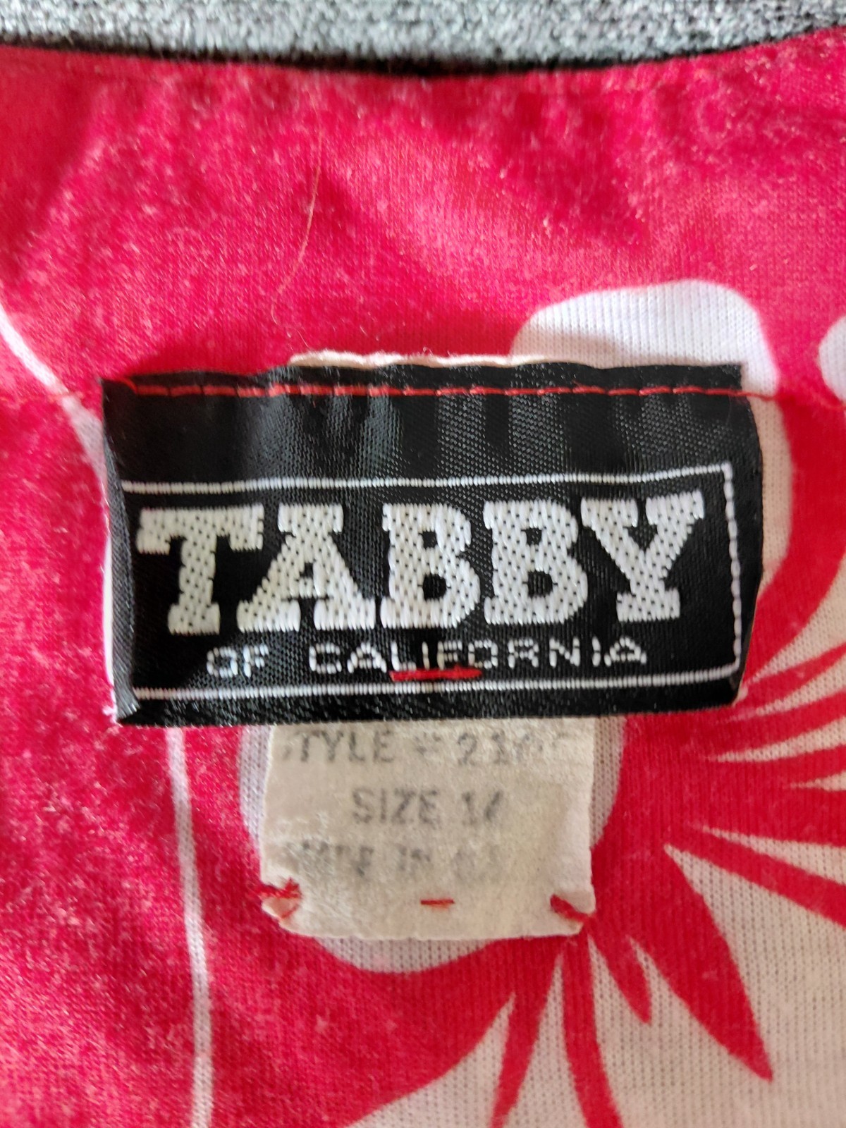 Vintage 1980s Does 1940s Hawaiian Tabby Dress Red White Hibiscus Size Large