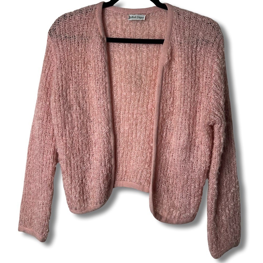 British Vogue Inc – Vintage Pink Boucle Loop Knit Open Cardigan Bolero – Sz. S/M