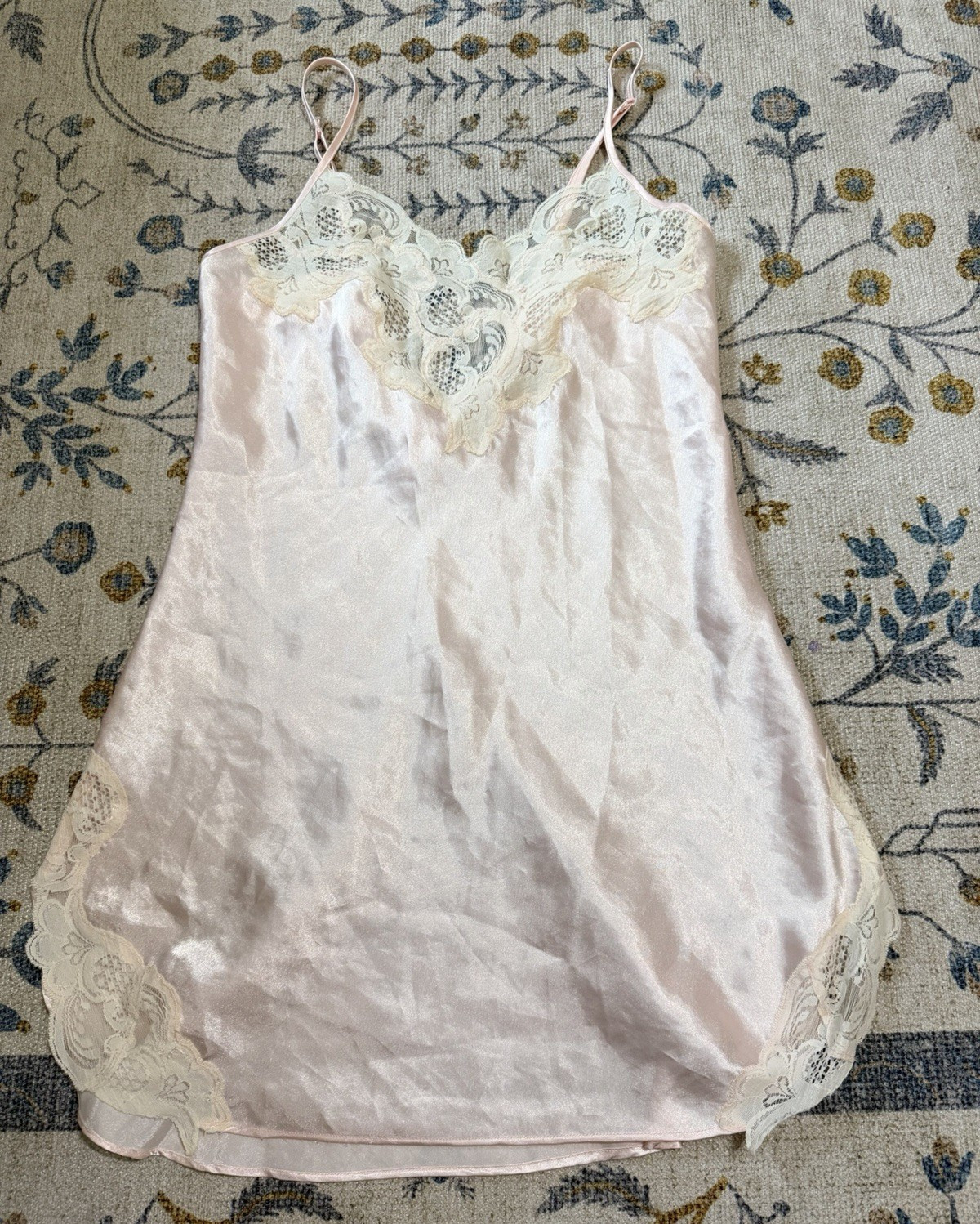 Vintage 90s Victorias Secret Lingerie Size S Satin Slip Dress Gown Nightie Lace