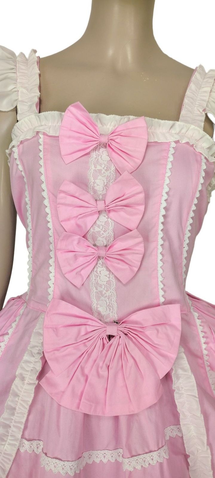VTG 90s Lolita Bows Ruffles Lace Corset Princess Palace Fairycore Pink Dress