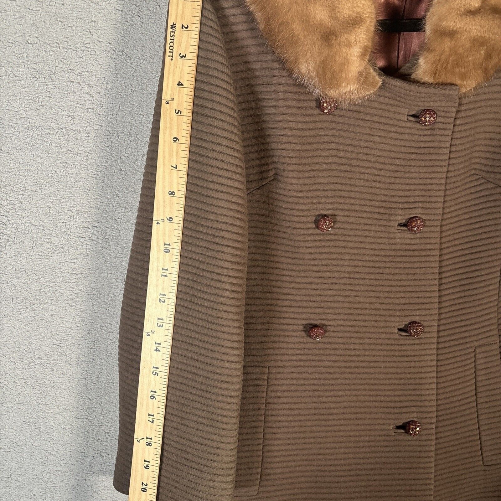 Vintage Forstmann Long Pea Coat Fur Collar Brown Double Breasted Mob Wife Duster