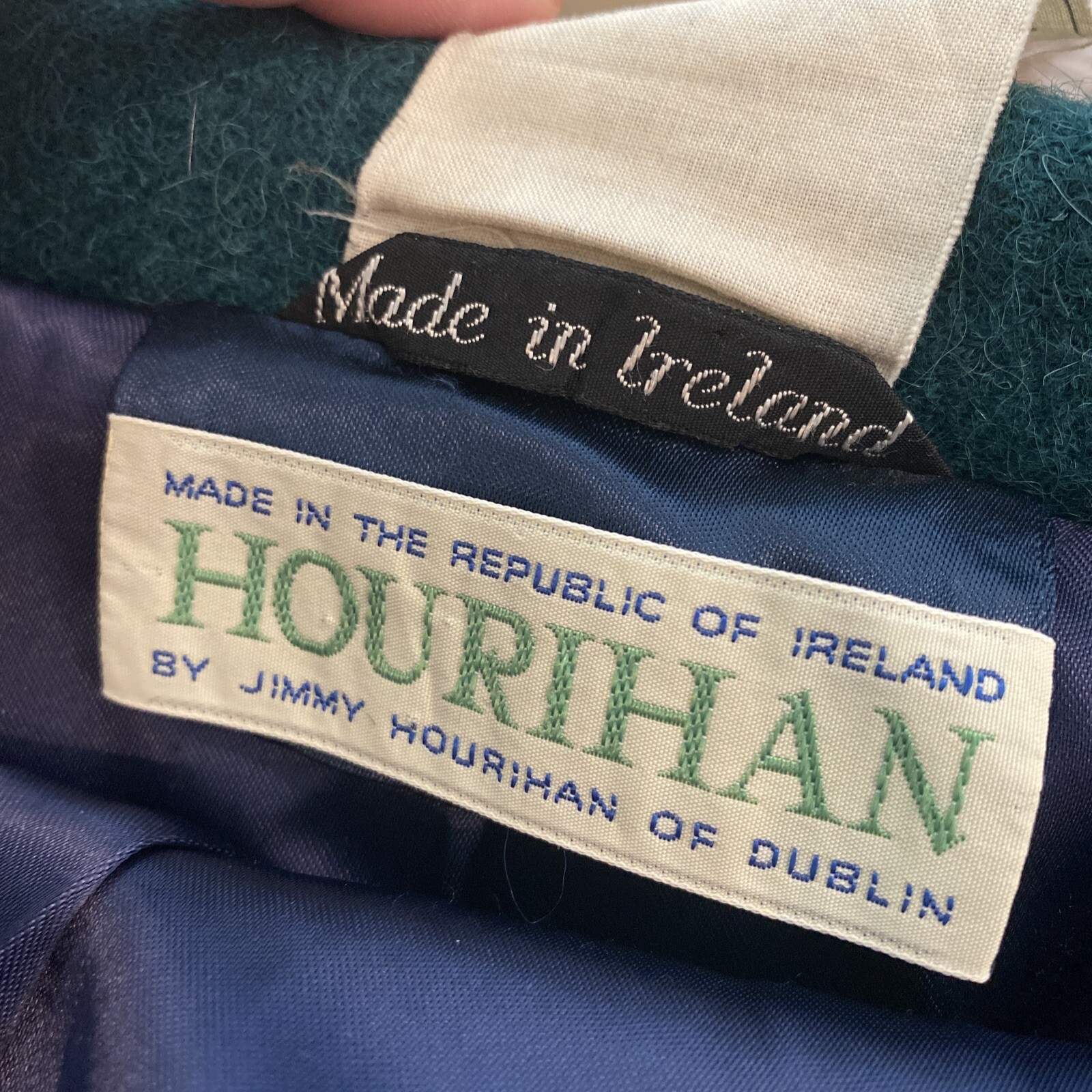 Vintage Jimmy Hourihan of Dublin Ireland Wool Alpaca Jacket Coat MIDI Blue Green