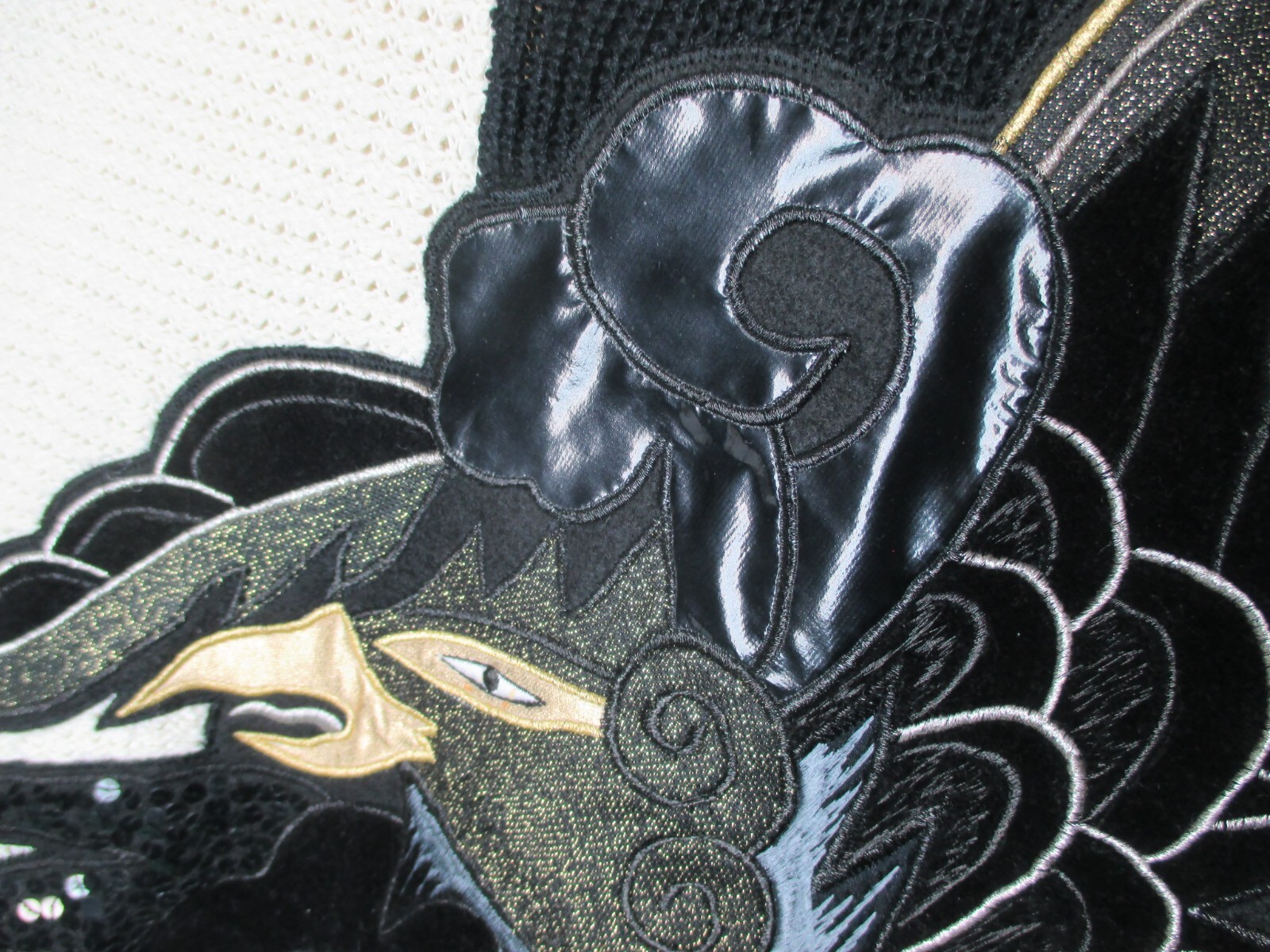 Vtg Bonnie Boerer Pret Novelty Sweater Black White Dragon Bird Applique Deco EUC