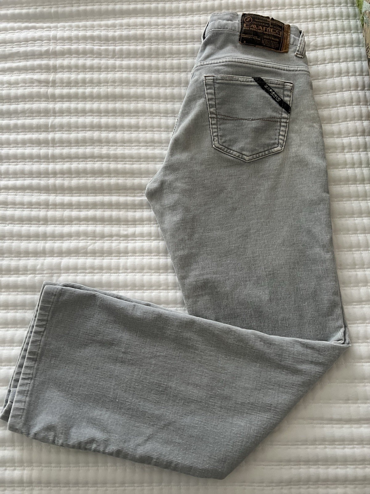 Rare VTG Z. Cavaricci Baby Blue Cords Y2K Low Rise stretch Grunge Worn Jeans 3