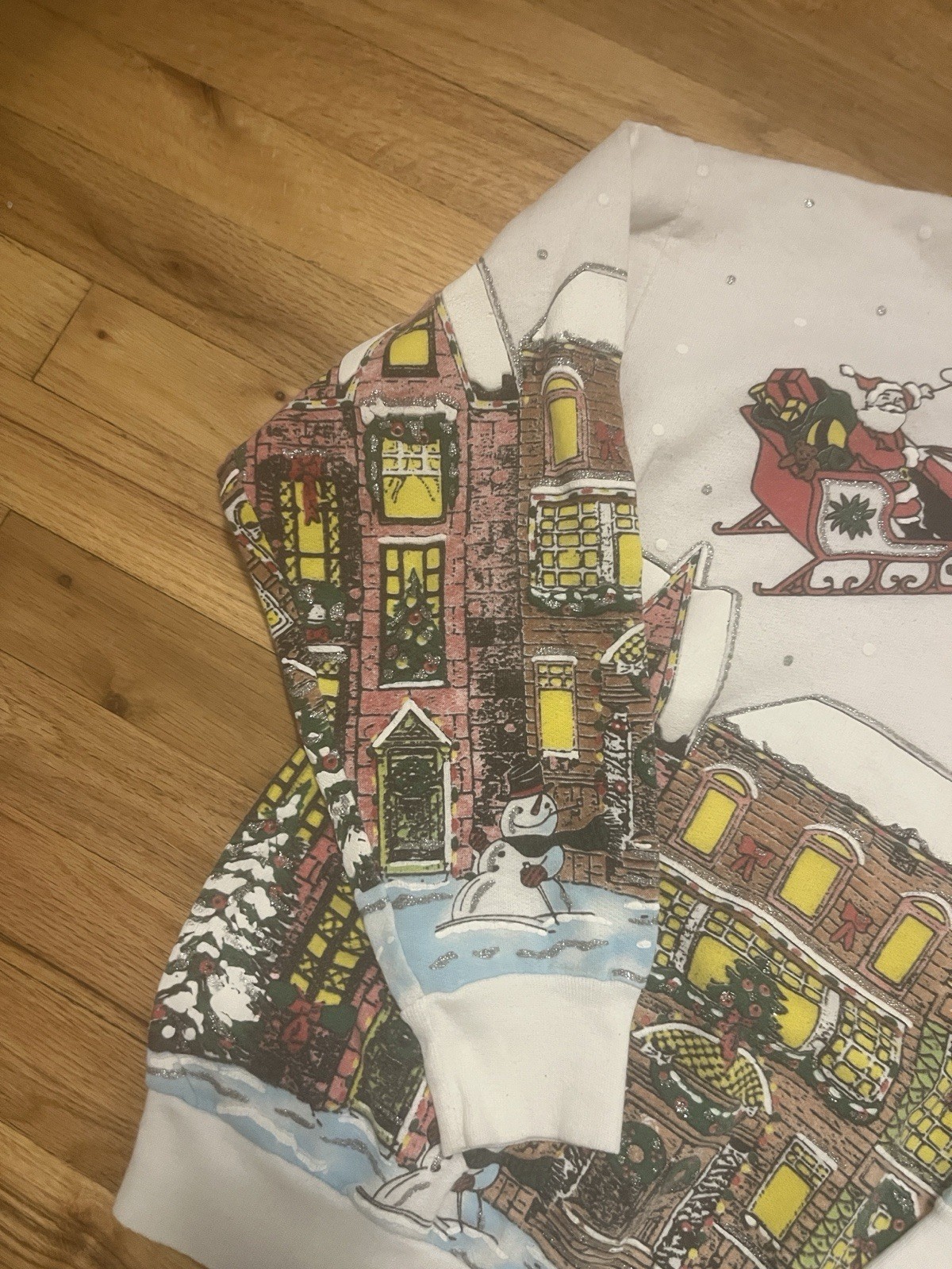 Jane Colby Vintage 1980s Christmas Crewneck Pullover Puffy Paint Holiday Cottage