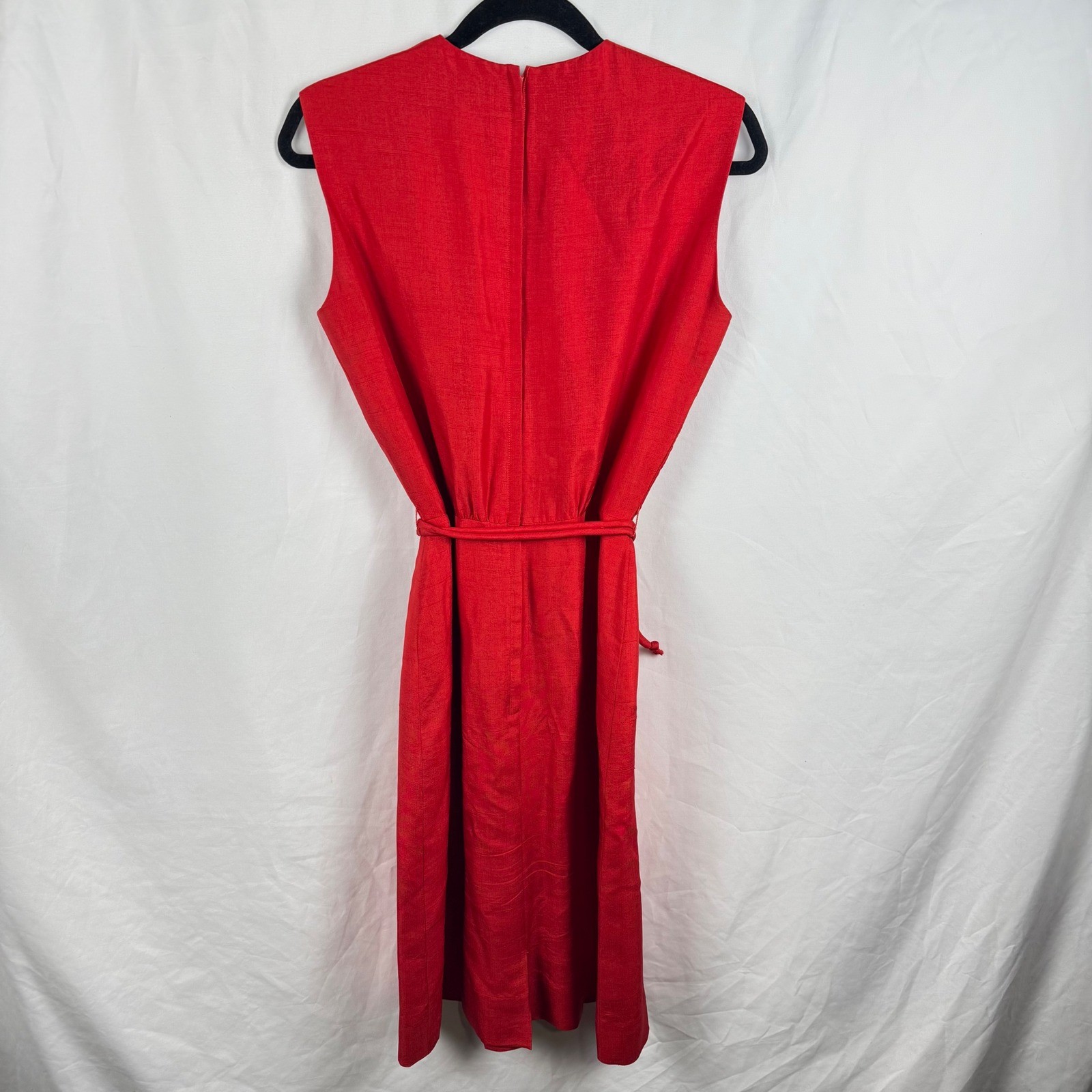 Vintage Mancini Red Belted Knee-Length Dress S/M Classic Timeless Bright Retro
