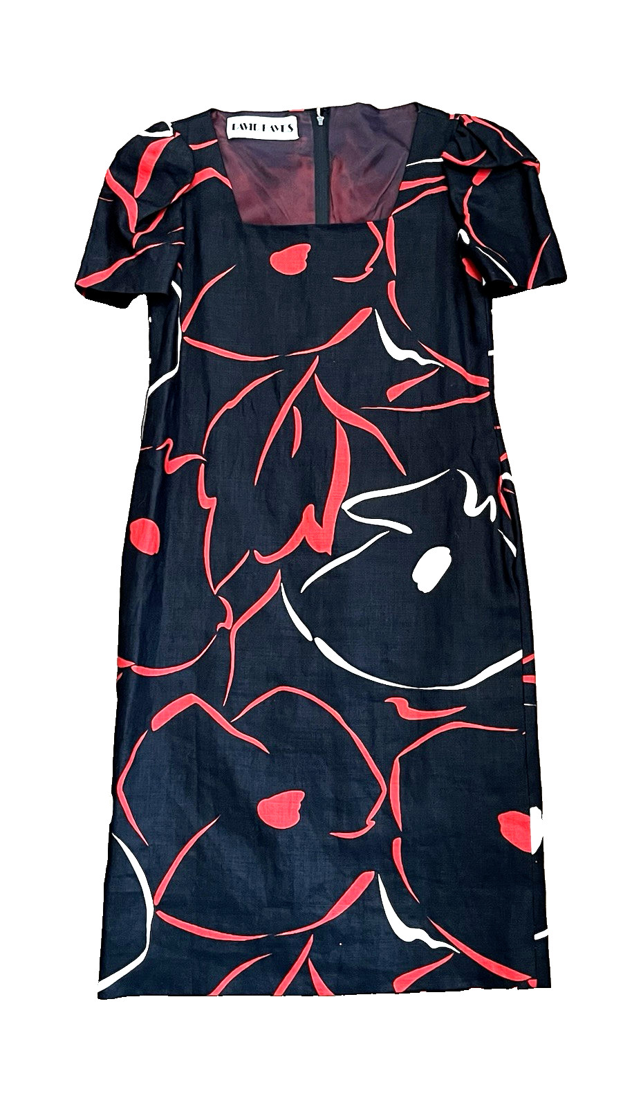 DAVID HAYES Vtg Women’s Black Red White Linen Dress Pockets Lined Shift Size 4