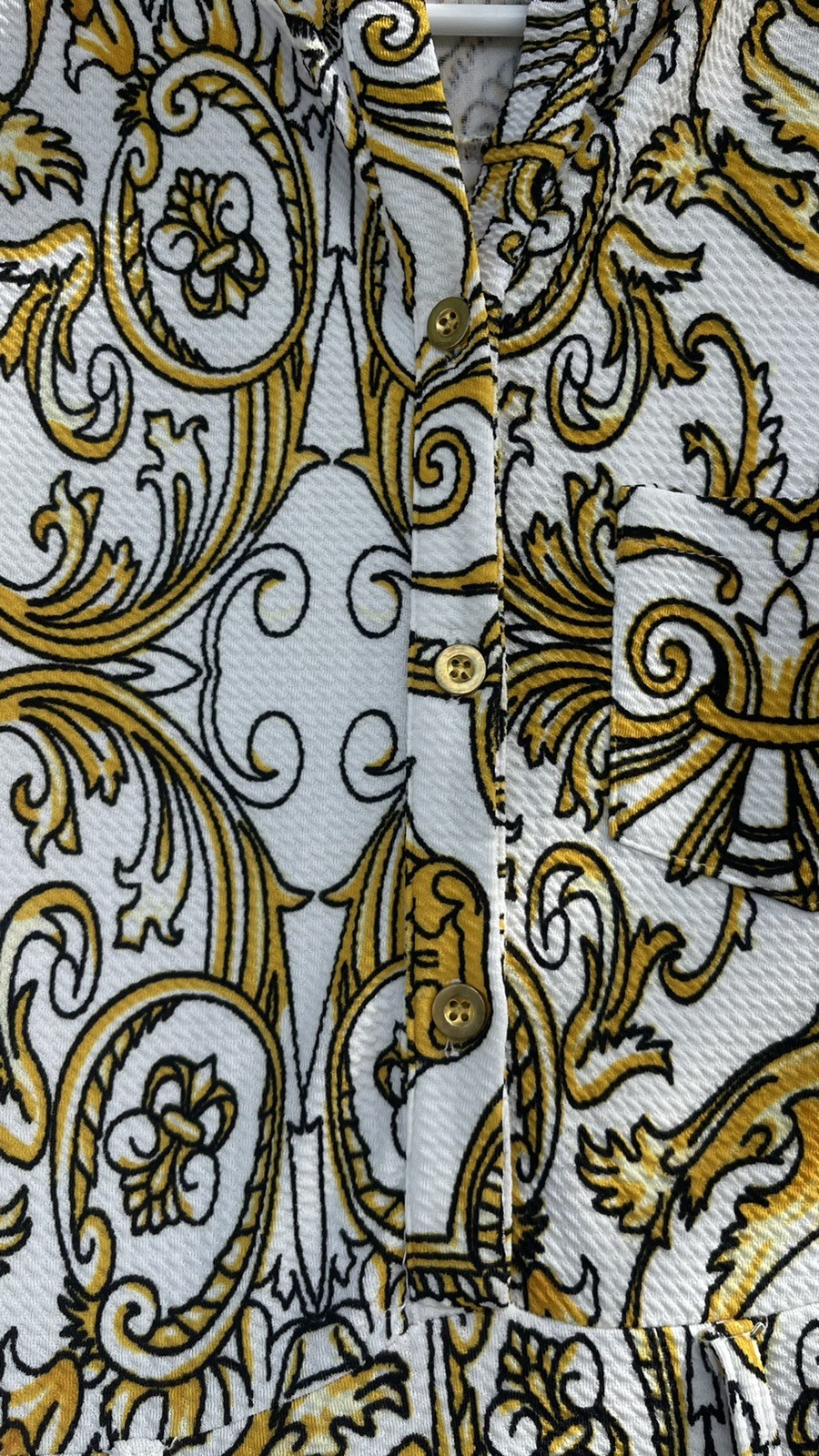 Vintage 70s Jumpsuit Wide Leg Palazzo Gold Psychedelic Baroque print – size M