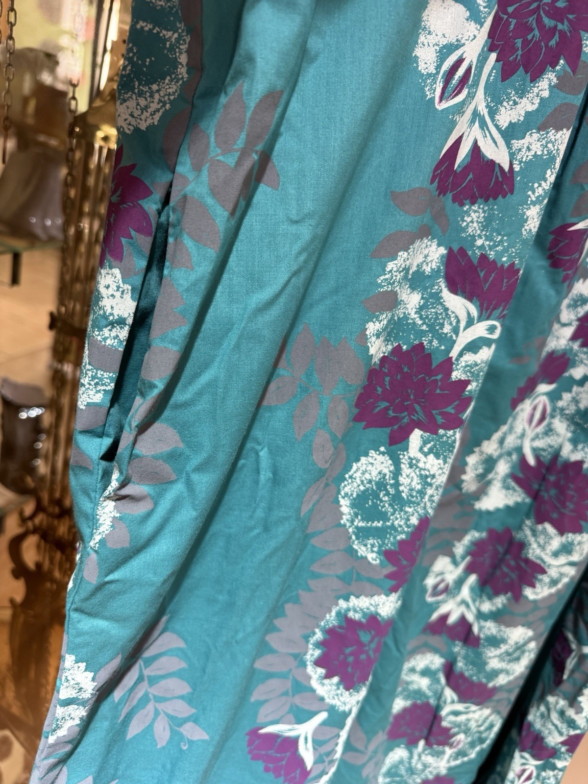 Vtg TORI RICHARD Golden Monarch Collection Teal Floral Printed Maxi Dress Size M