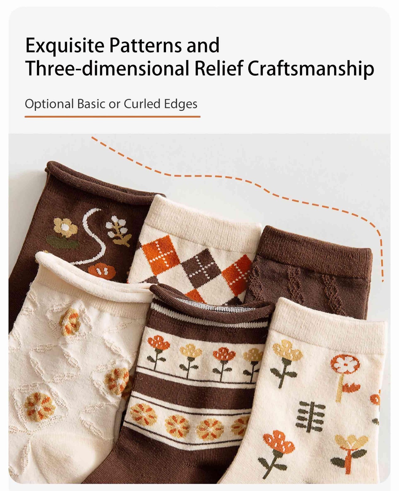 Lefe Liee Cute Vintage Cottagecore Socks – Women’s Autumn 5.5-8.5, Khaki