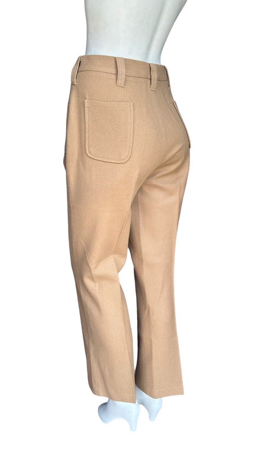 Vintage 60s 70s Ann Robin Bonded Wool Zipper Fly Tan Trousers Size 18 32″ Waist