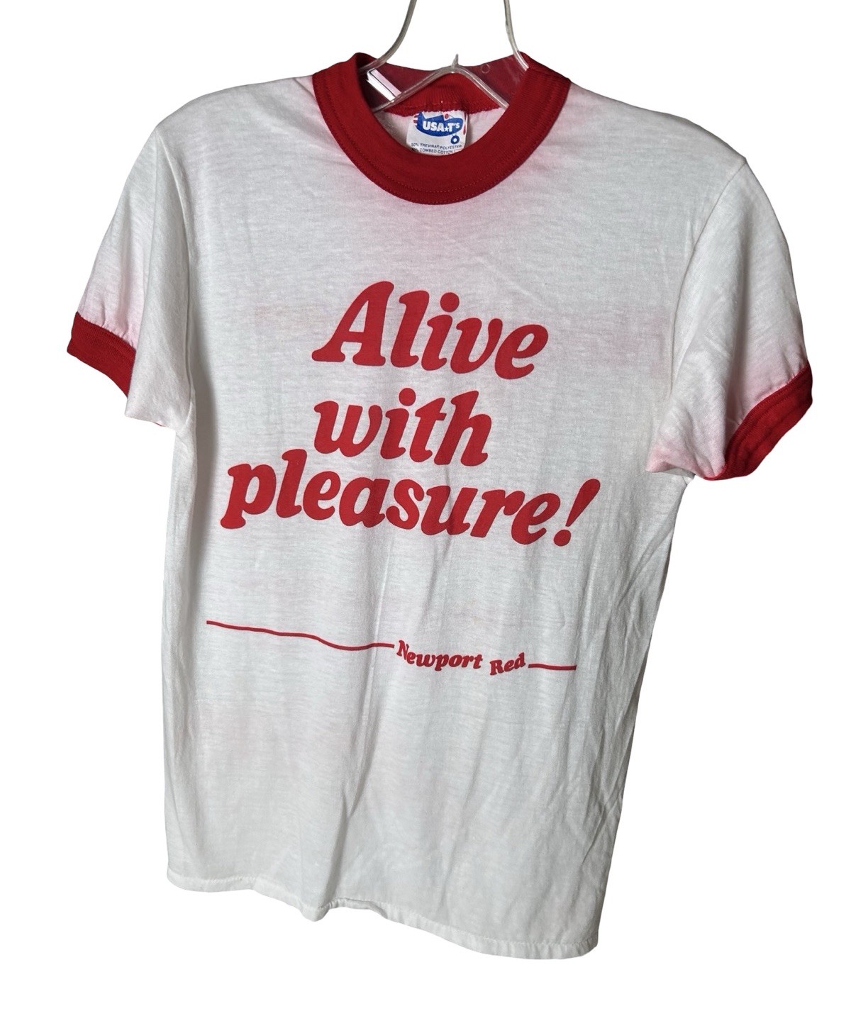 80s Newport Cigarettes Ringer T-Shirt Sz M Red Alive Pleasure Single Stitch READ