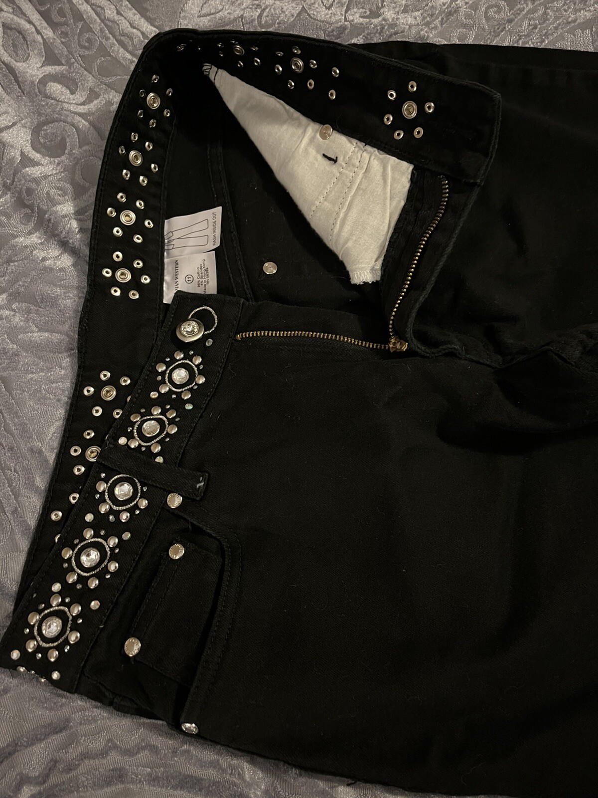 Vintage Womens Lawman Black Stainless Stud/Bling Stretch Bootcut Jeans 31×33