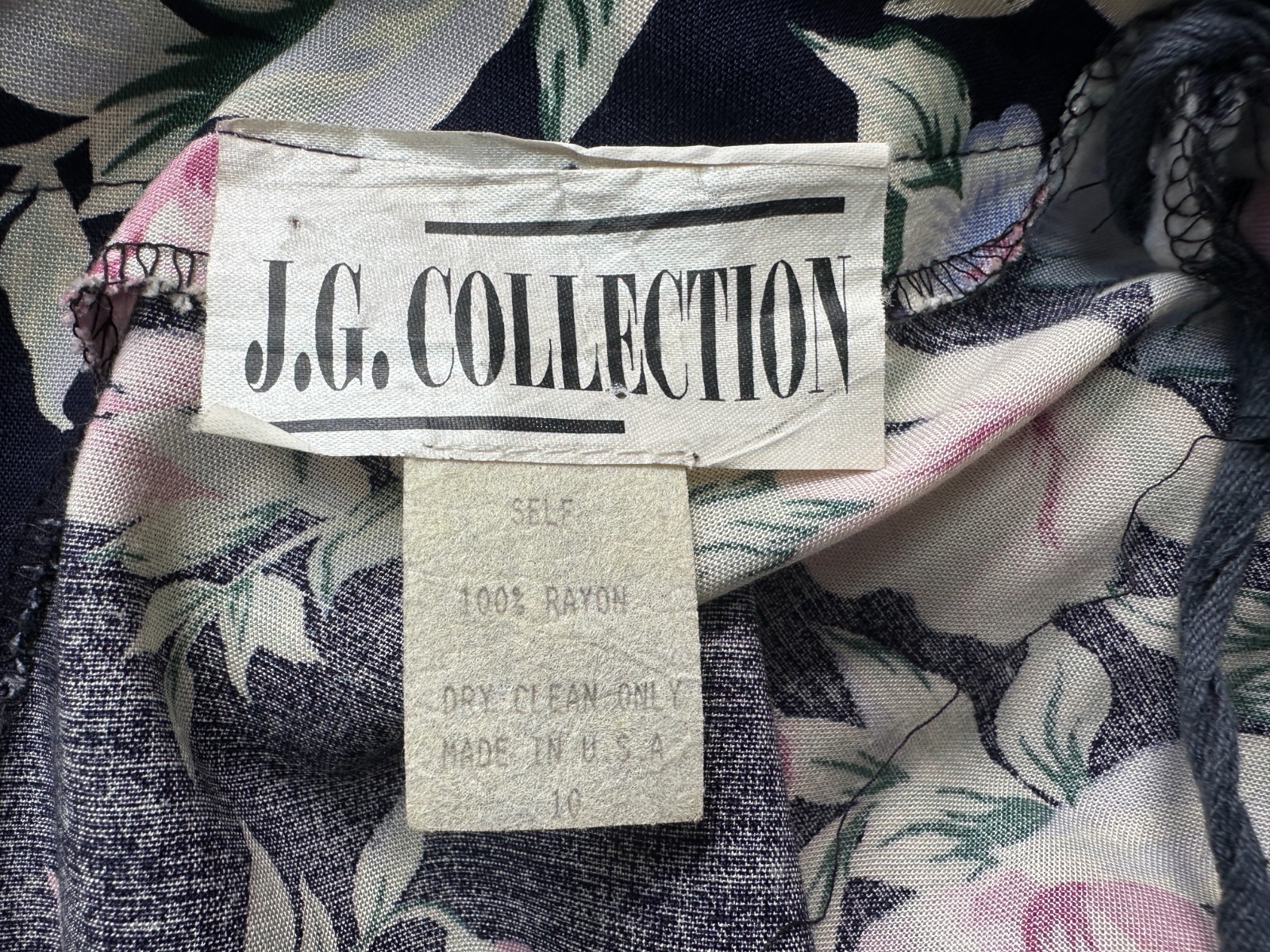 Vintage 1980s Does 1940s Navy Blue and Pink Floral Rayon Drop Waist Dress
