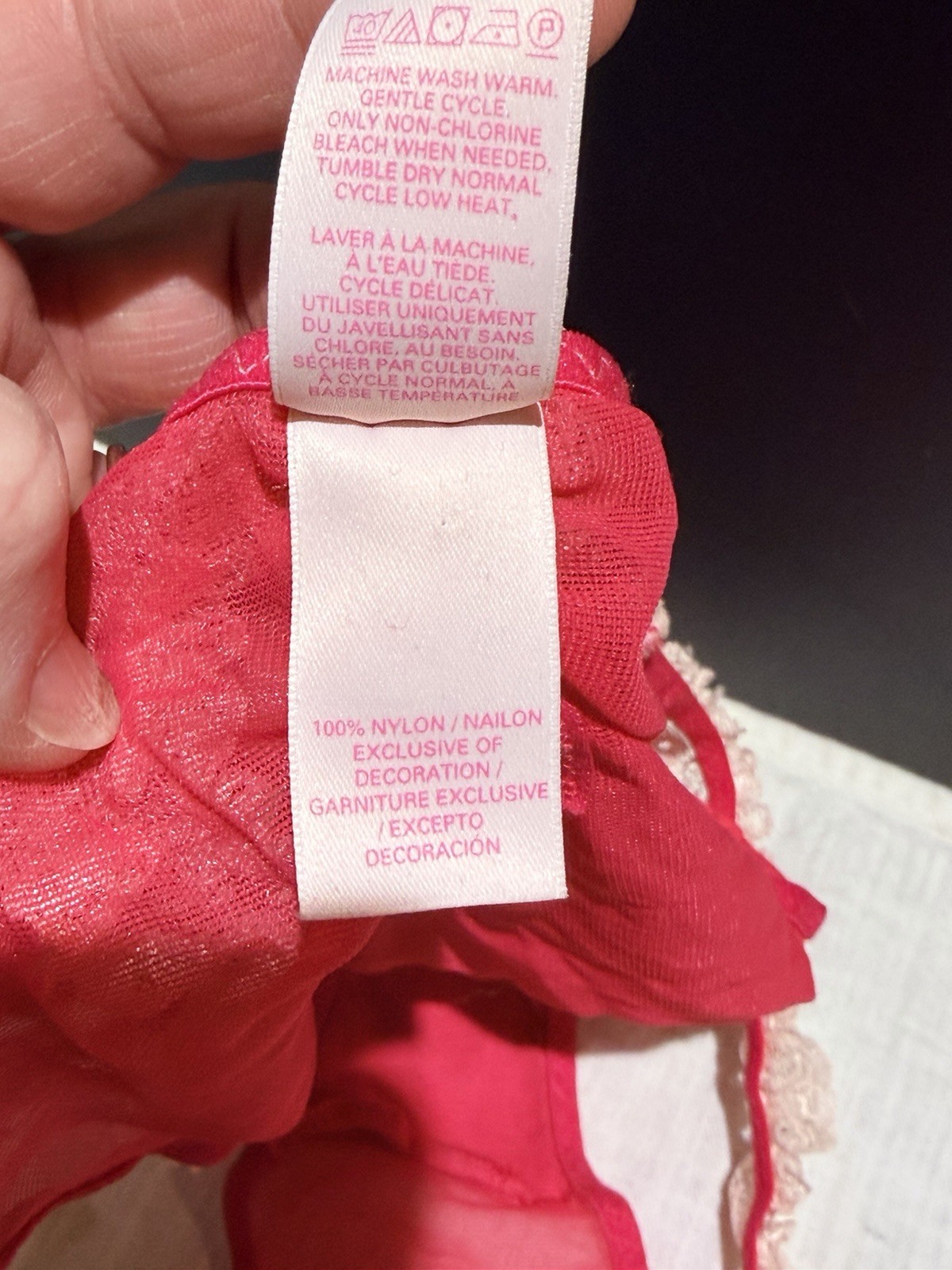 Vtg VICTORIA’S SECRET Bikini Panty Nylon Pink Sheer Ruffle L 09 12