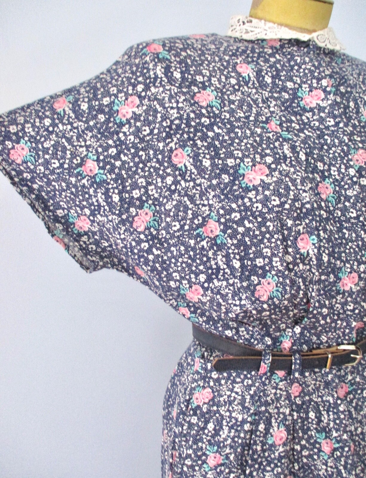 Vtg 80s Paquette Too! Blue Pink Floral Cottagecore Secretary Dress Pockets 10