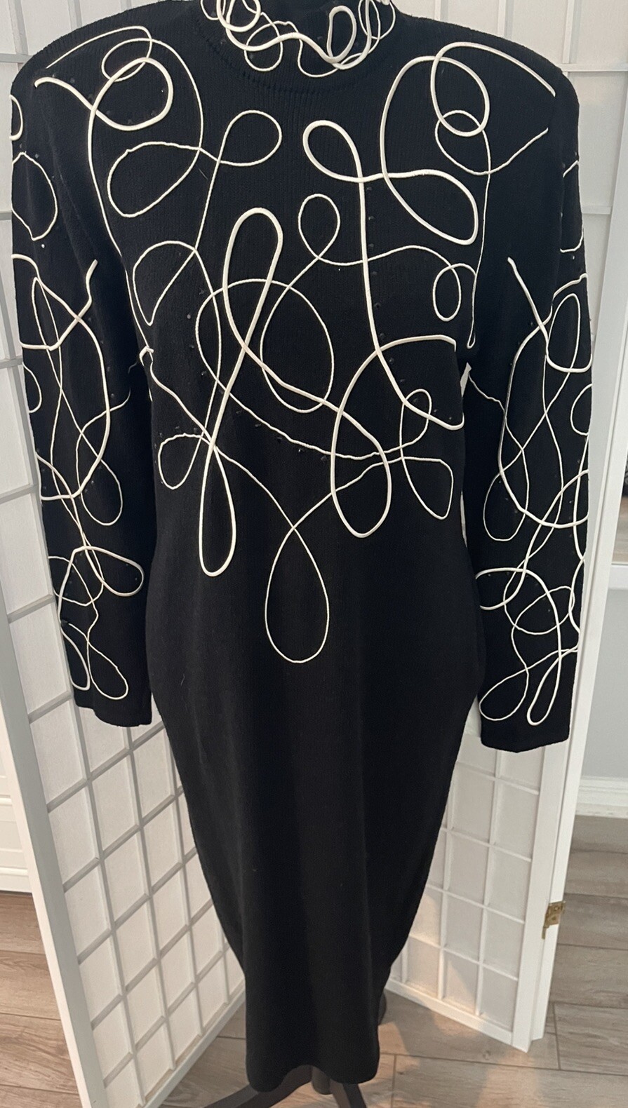 Lillie Rubin Vintage 80s Black Knit Sweater Dress Long Sleeve Sz M Never Worn