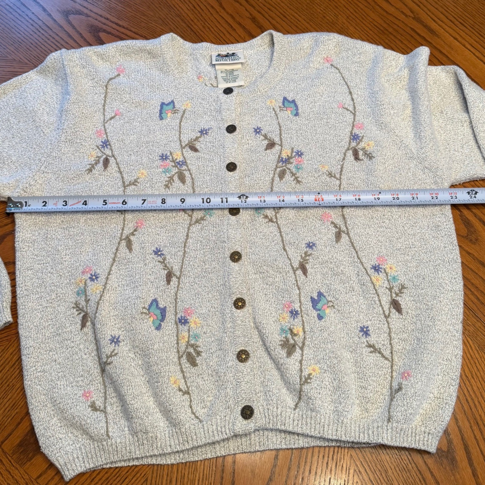 Vintage Northern Reflections Cardigan Sweater Size XL Embroidered Floral Cottage