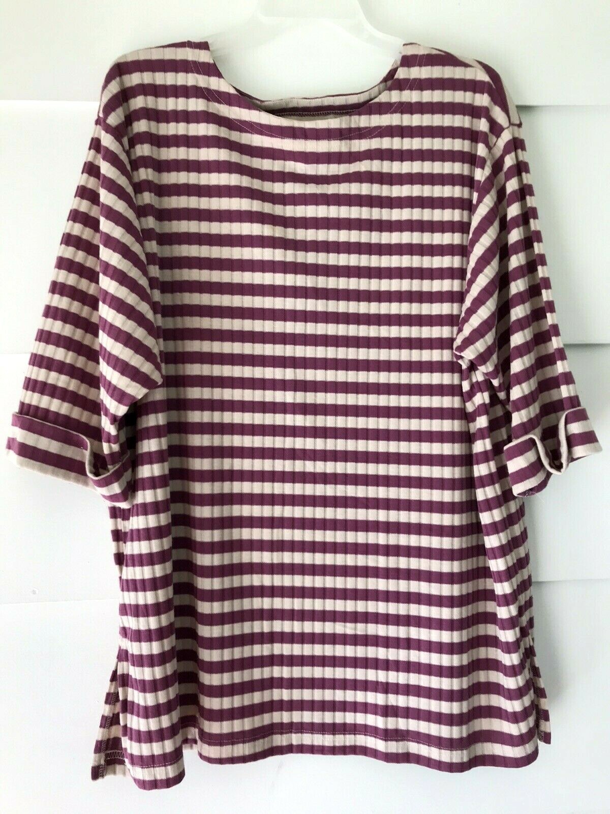 CLEARANCE SALE!!! Womens Short Sleeve Shirt 22W, Striped Side Slits Vintage