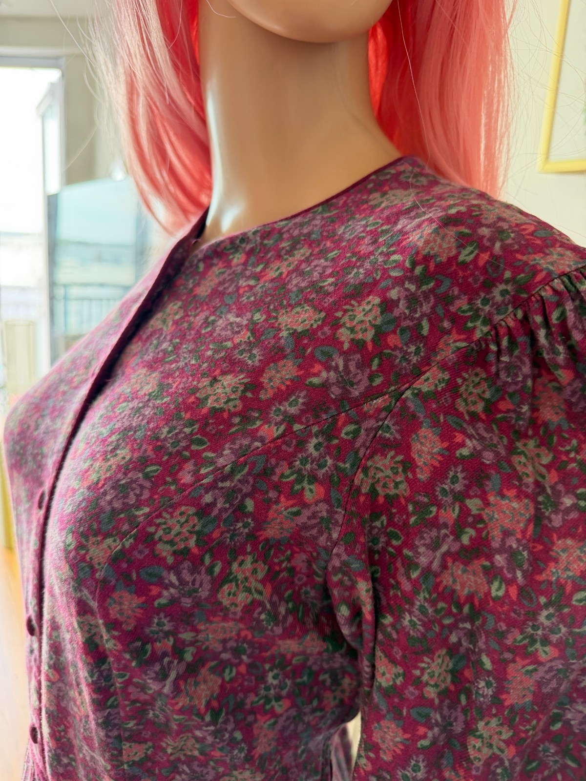 🧵 Vtg 80s Laura Ashley Puff Sleeve Rose Garden Prairie Cottagecore Dress M