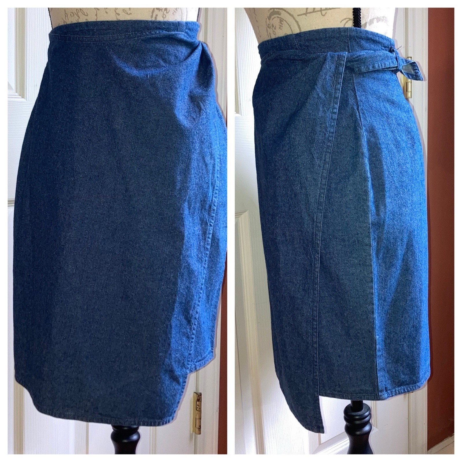 Vintage 90s Michael Kors Designer Faux Wrap Denim Pencil Jean Skirt sz 4