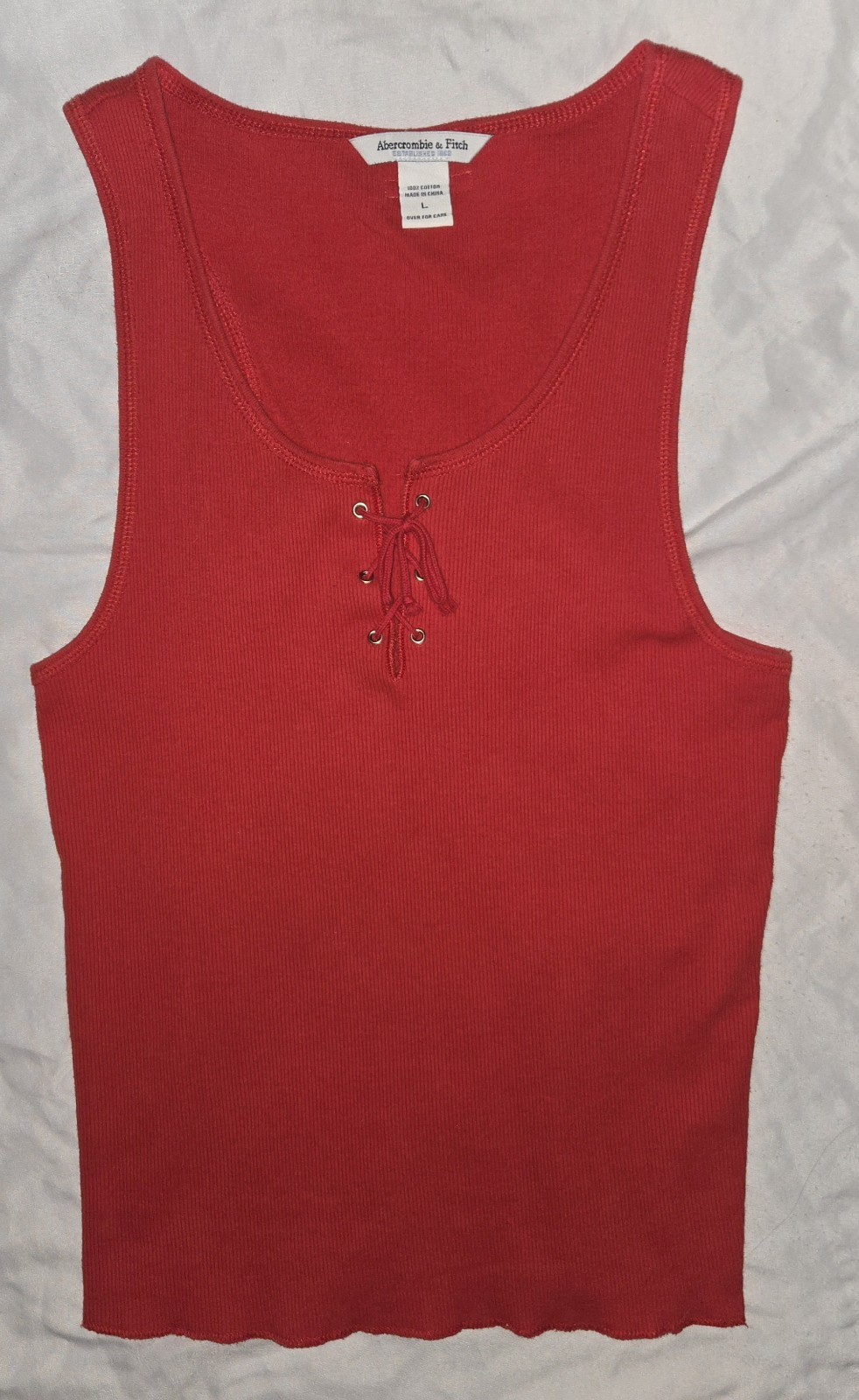 VINTAGE Abercrombie & Fitch (A&F) Red Ribbed Lace Up Tank Top Y2K 100% Cotton -L