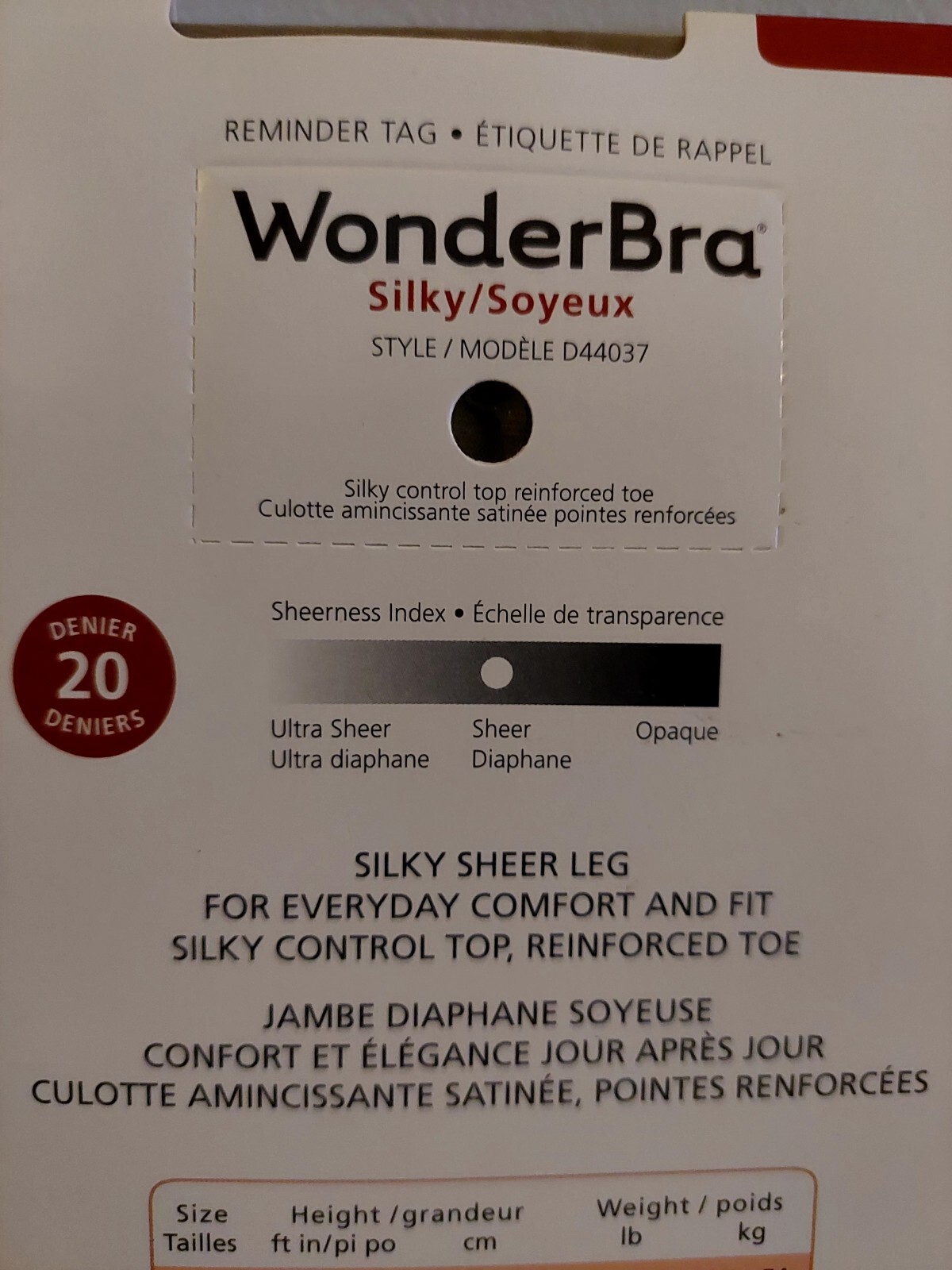 Vintage Pantyhose Wonderbra Silky Control Top Color Almond size B BDR2