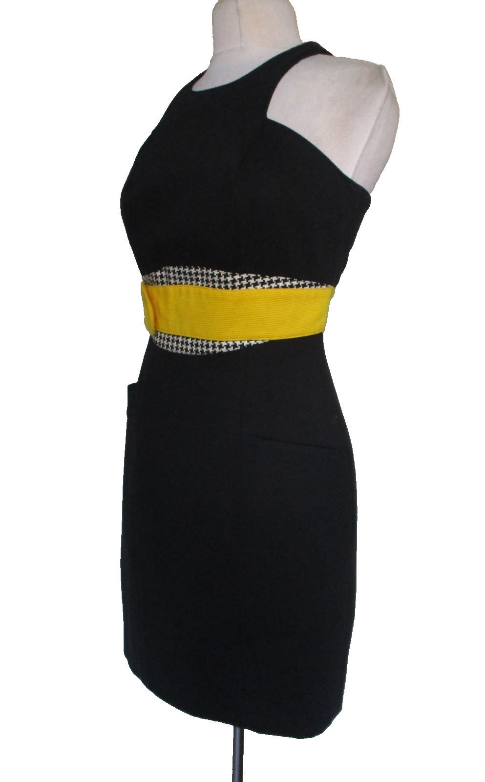 Vintage 90s Mini Dress Linda Segal Black White Houndstooth Fitted S Women