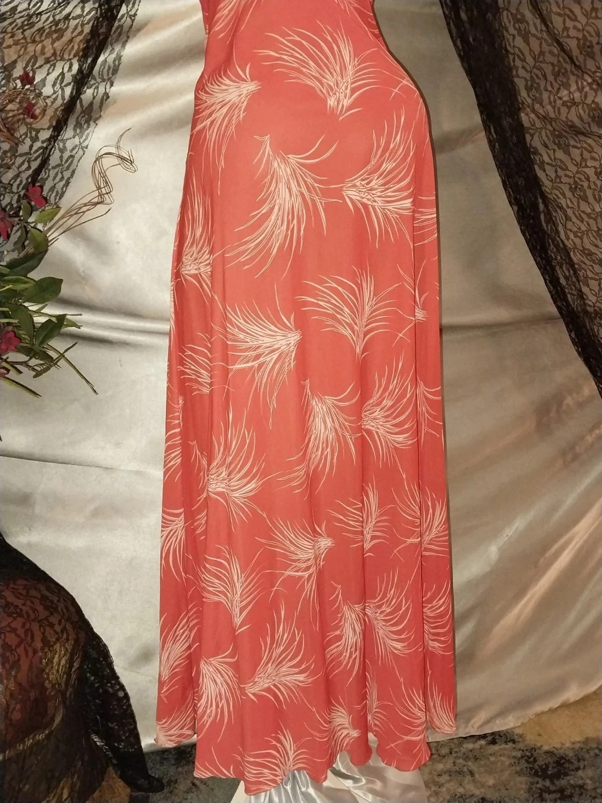 Vtg SILKY NYLON ORANGE ITALY 70S NIGHTGOWN LONG MAXI HIPPY DRESS S 34