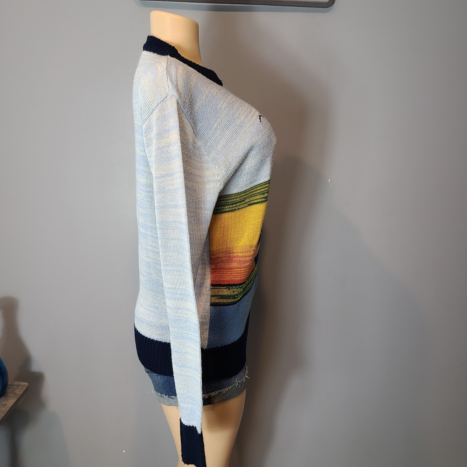Vintage 70s Sailboat Sunset Sweater Coastal Size Large Nautical Granola Beach