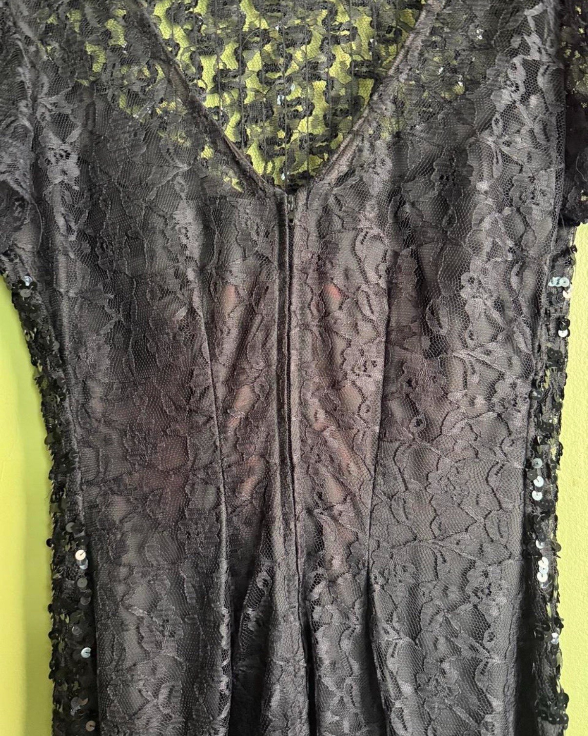 Vintage 80s Dress Sequined Tulle Lace Drop Waist Cocktail Party Dress S/M USA