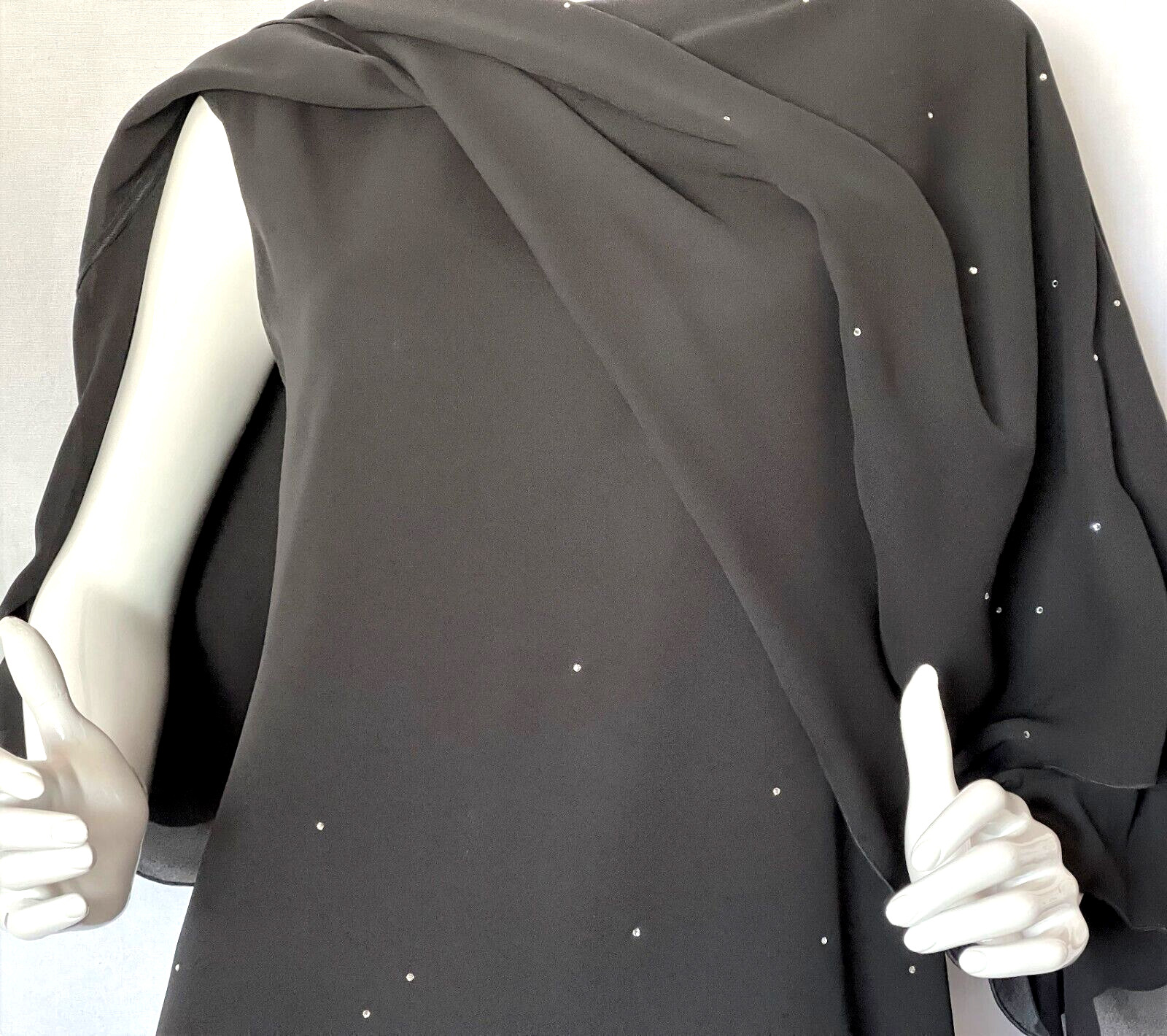 Vintage 80s Holly Harp Black Layered Dress W/Rhinestones /Scalloped Edges SZ 12