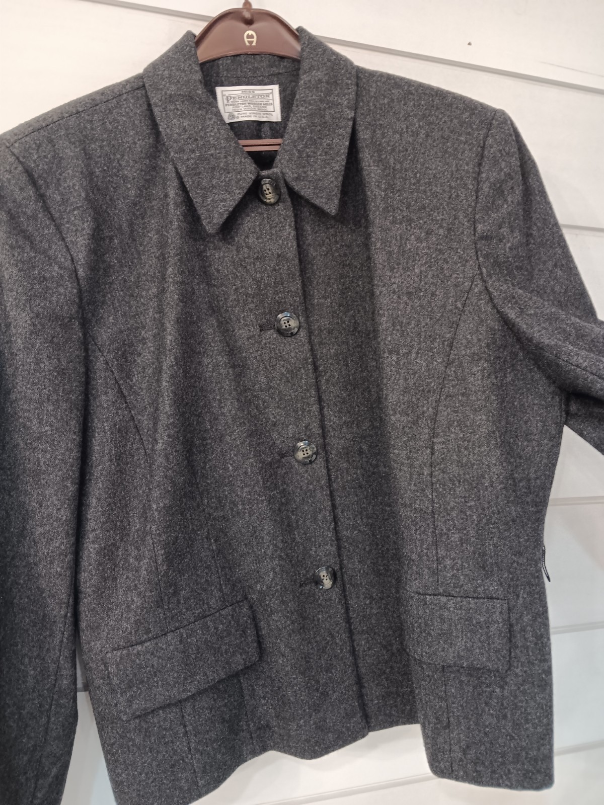 Vintage Miss Pendleton 100% Wool Gray Blazer Jacket Size 16