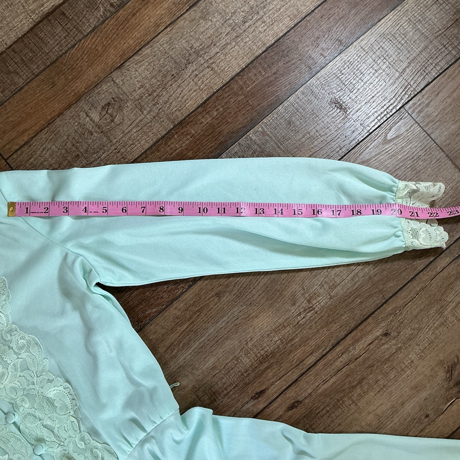 60s VINTAGE Size S – Toni Todd Mint Green Lace Trim Dress Cottagecore 70s #69708