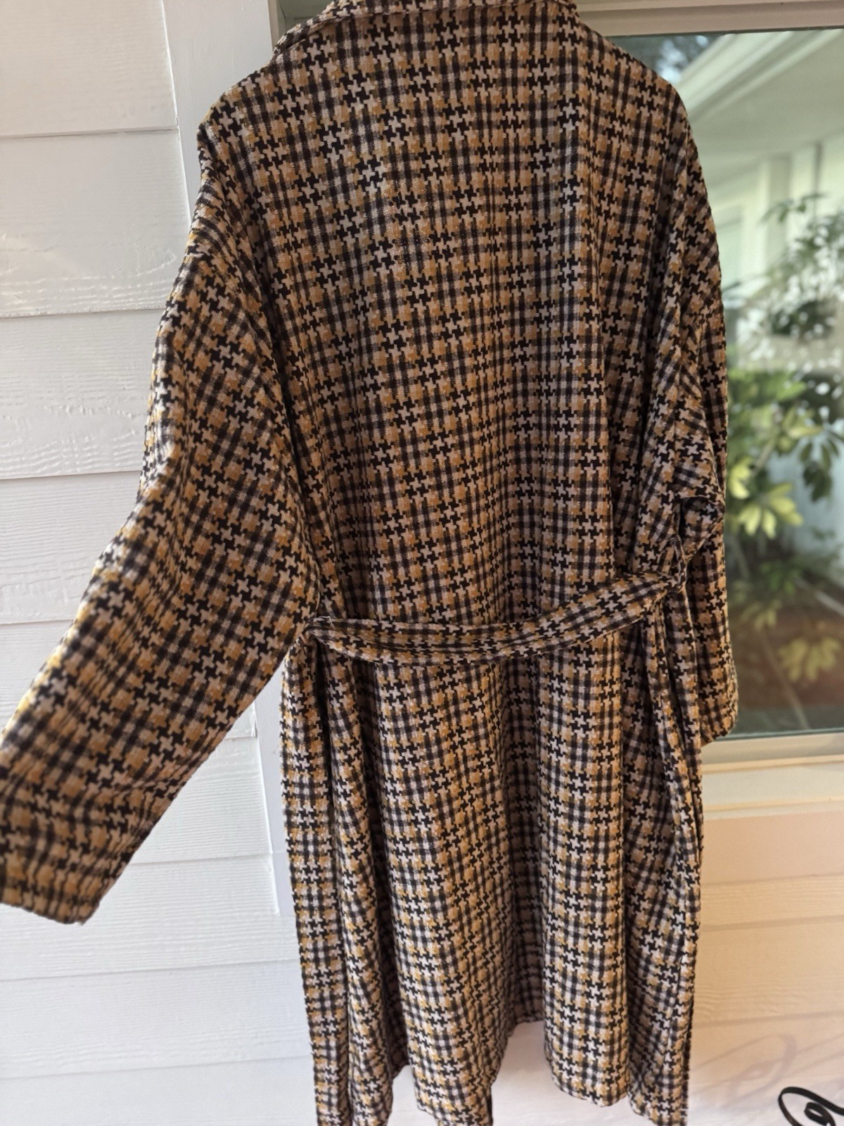 Spring Coat Check Brown & Beige Belted Pockets 100% Poly 3X