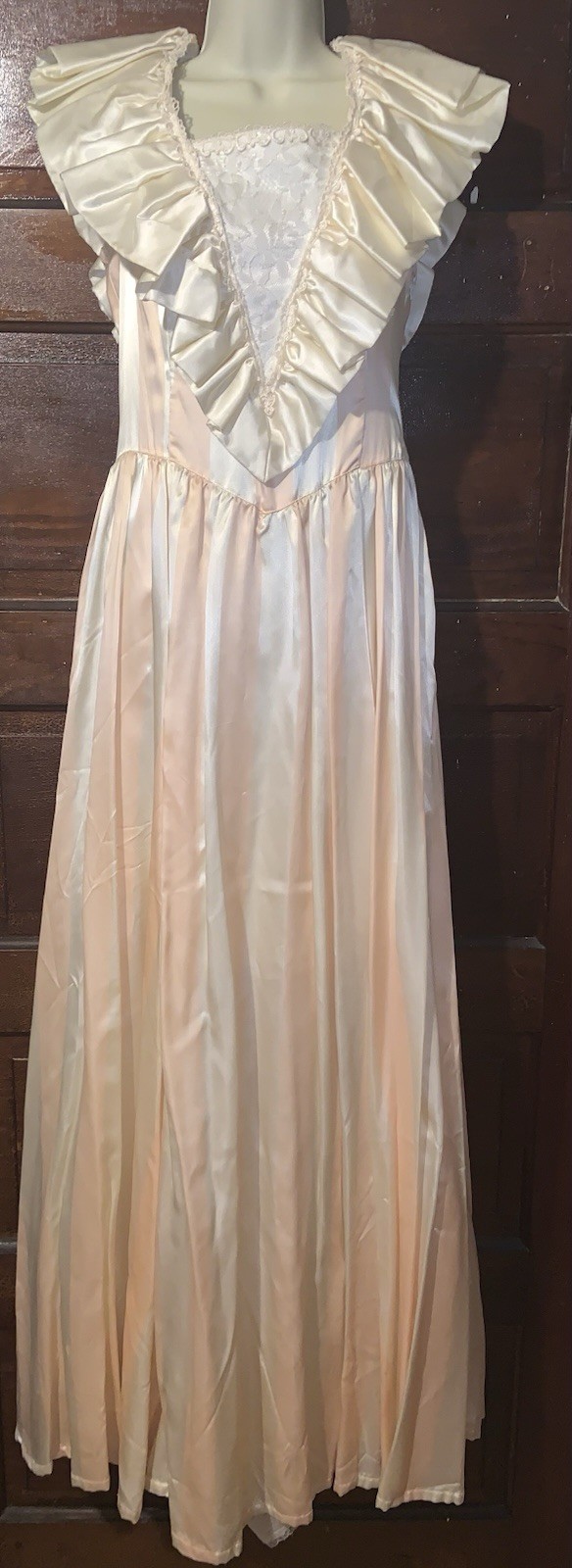 Vintage Gunne Sax Cream & Peach Stripe Satin Maxi Dress Sz 9