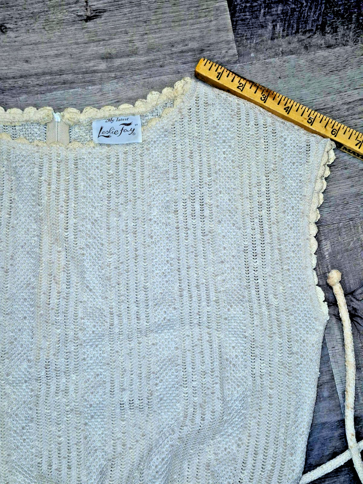 Vintage Leslie Fay My Latest 2-Piece Knit Set Cream Peplum Top Skirt 70s Boho