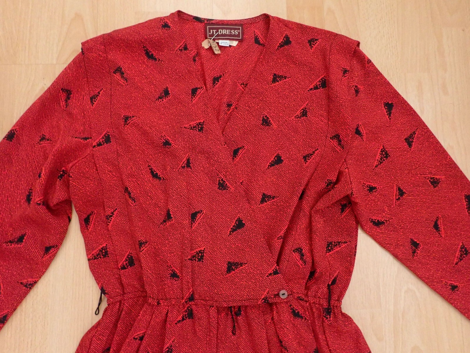 VTG 1980s JT DRESS Red JUMPSUIT Sz 14 Triangle pattern Romper USA