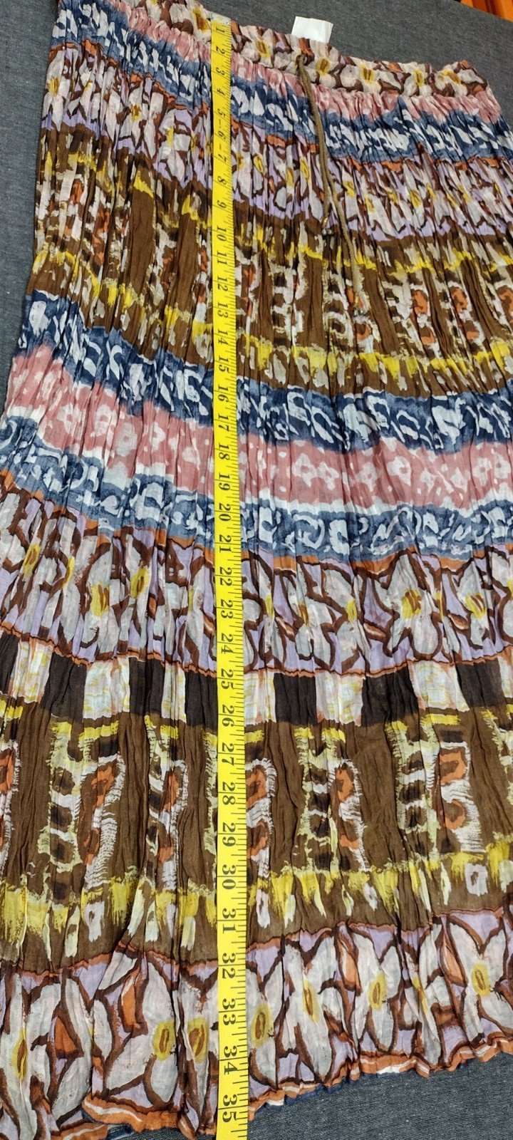 Brown Gauzy Cotton Broomstick Skirt Vintage Zashi Indian DEADSTOCK M/L