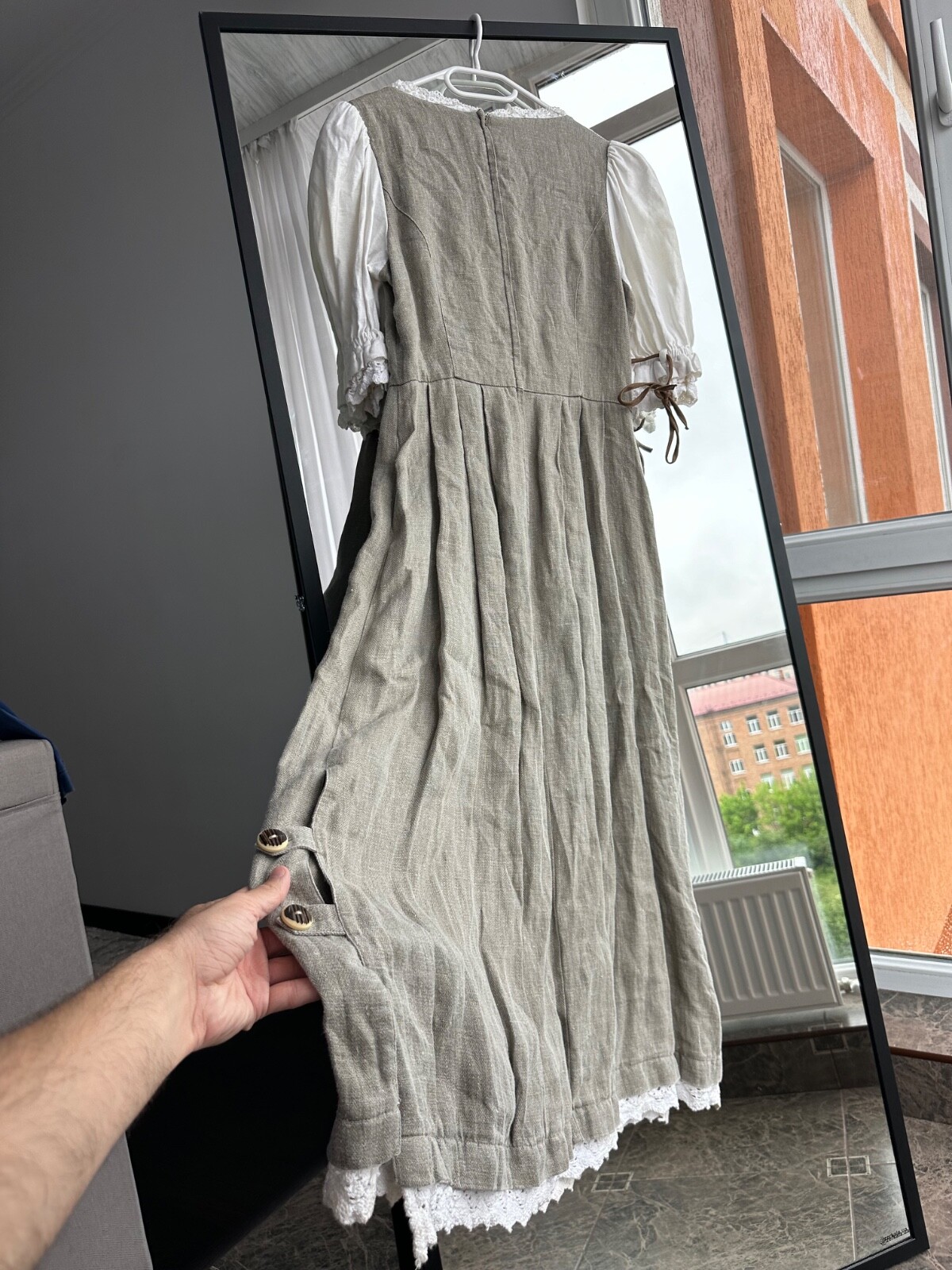 Vintage Hammerschmid Bavarian Austria Style Linen Woman Folk Long Dress Sz M