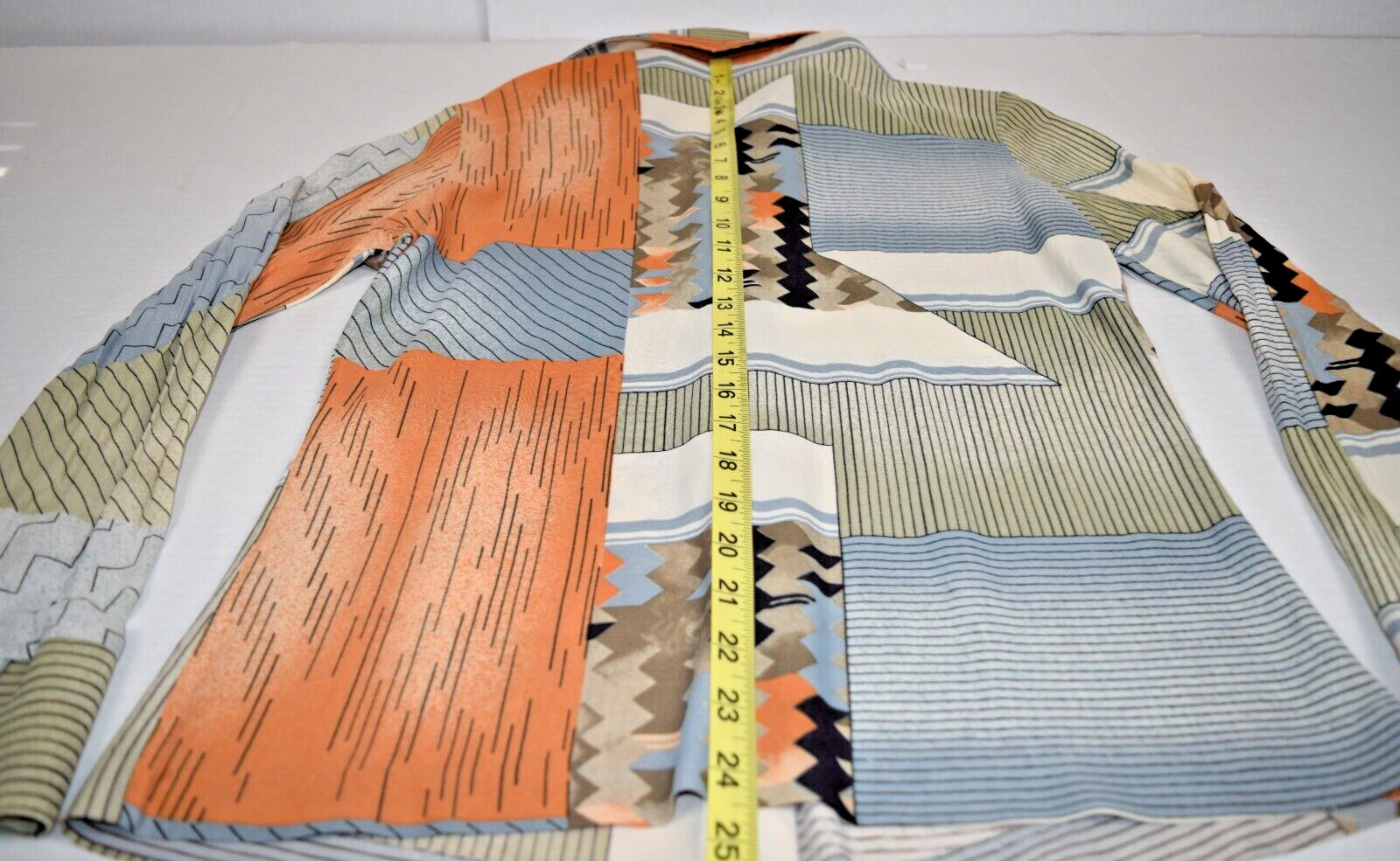 VTG Lady Arrow Shirt Size S 60s Striped Collared Thin Poly Mod Orange Blue Taupe