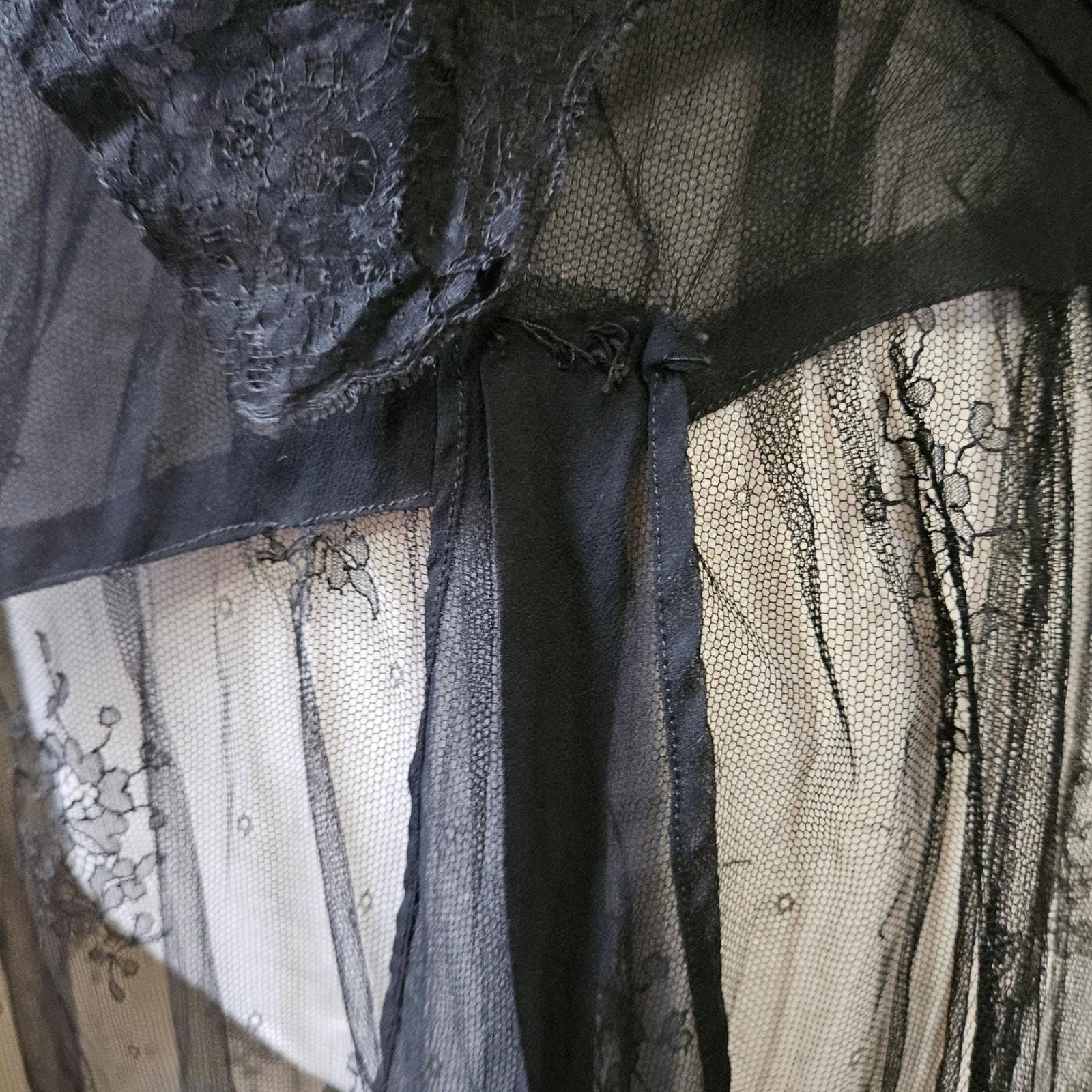 Vtg/Antique 1920s Black Mourning Silk Chiffon Lace Sheer Dress Capelet Medium