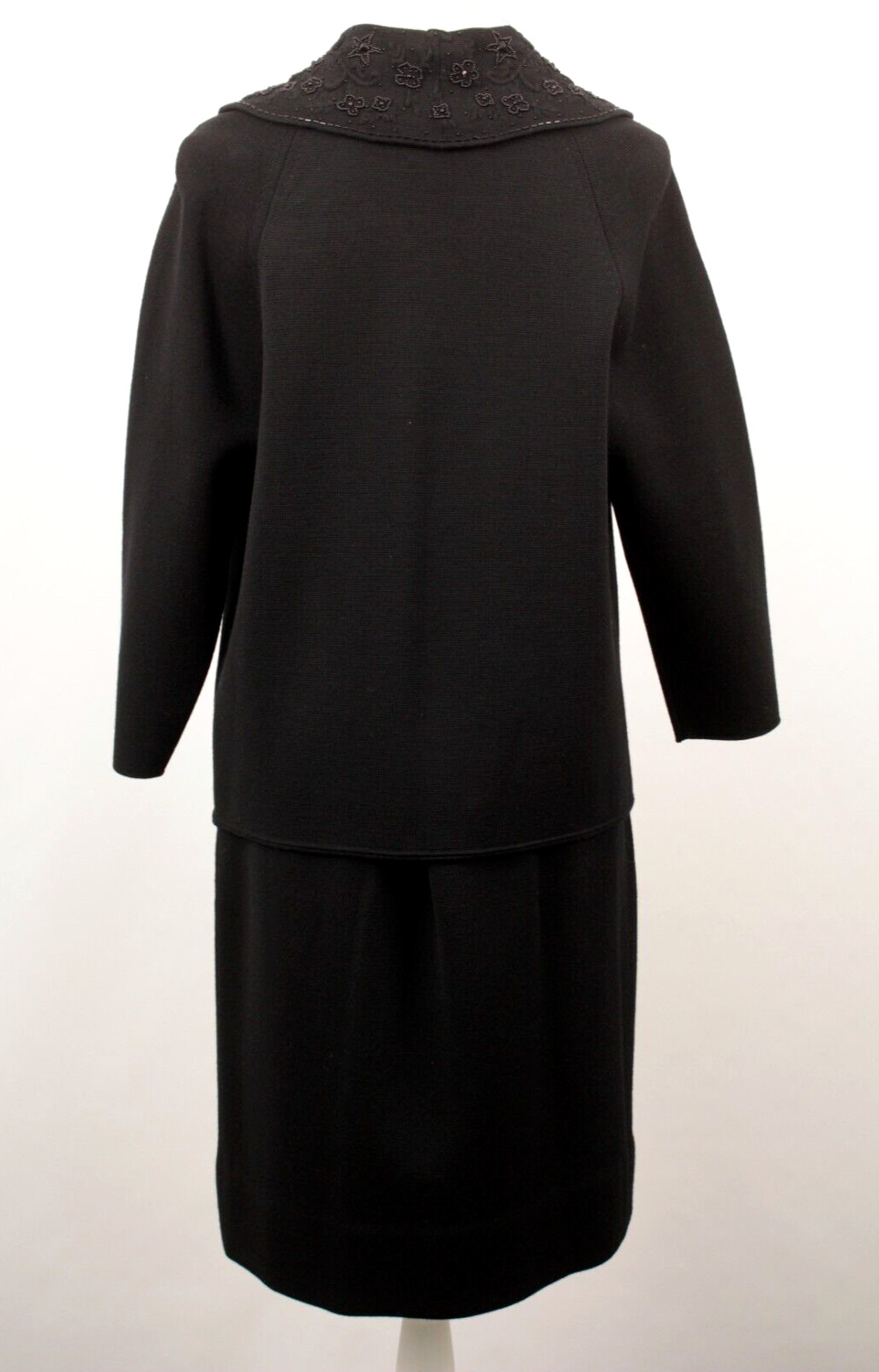 VTG Women’s 60s 2 PC Black Knit Beaded Dress Suit M/L 1960s Jacket & Skirt Set