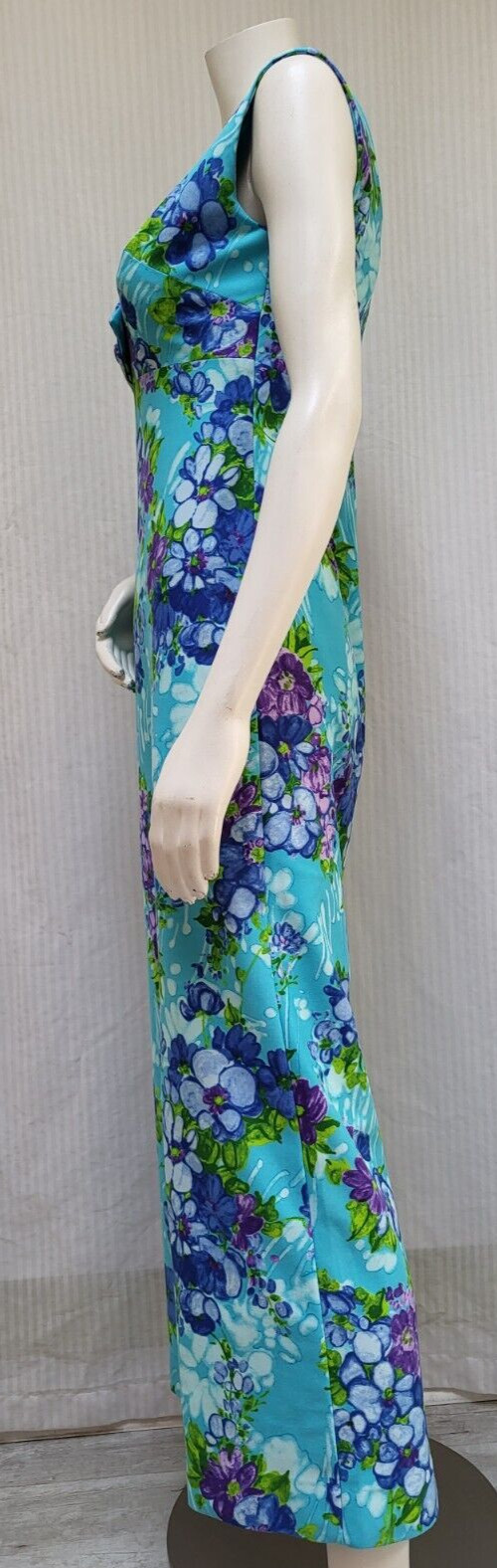 Vintage 60/70s PENNEYS HAWAII Bright Blue Floral Maxi Dress – Size S – EUC