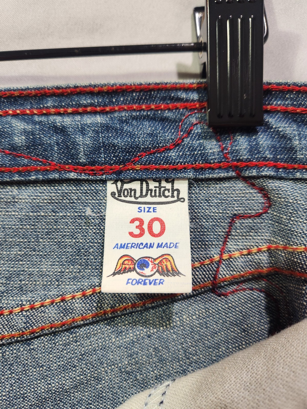 RARE Von Dutch Angelina Patch Jeans Womens 30 Blue NEW Y2K Flared Wide Leg MINT