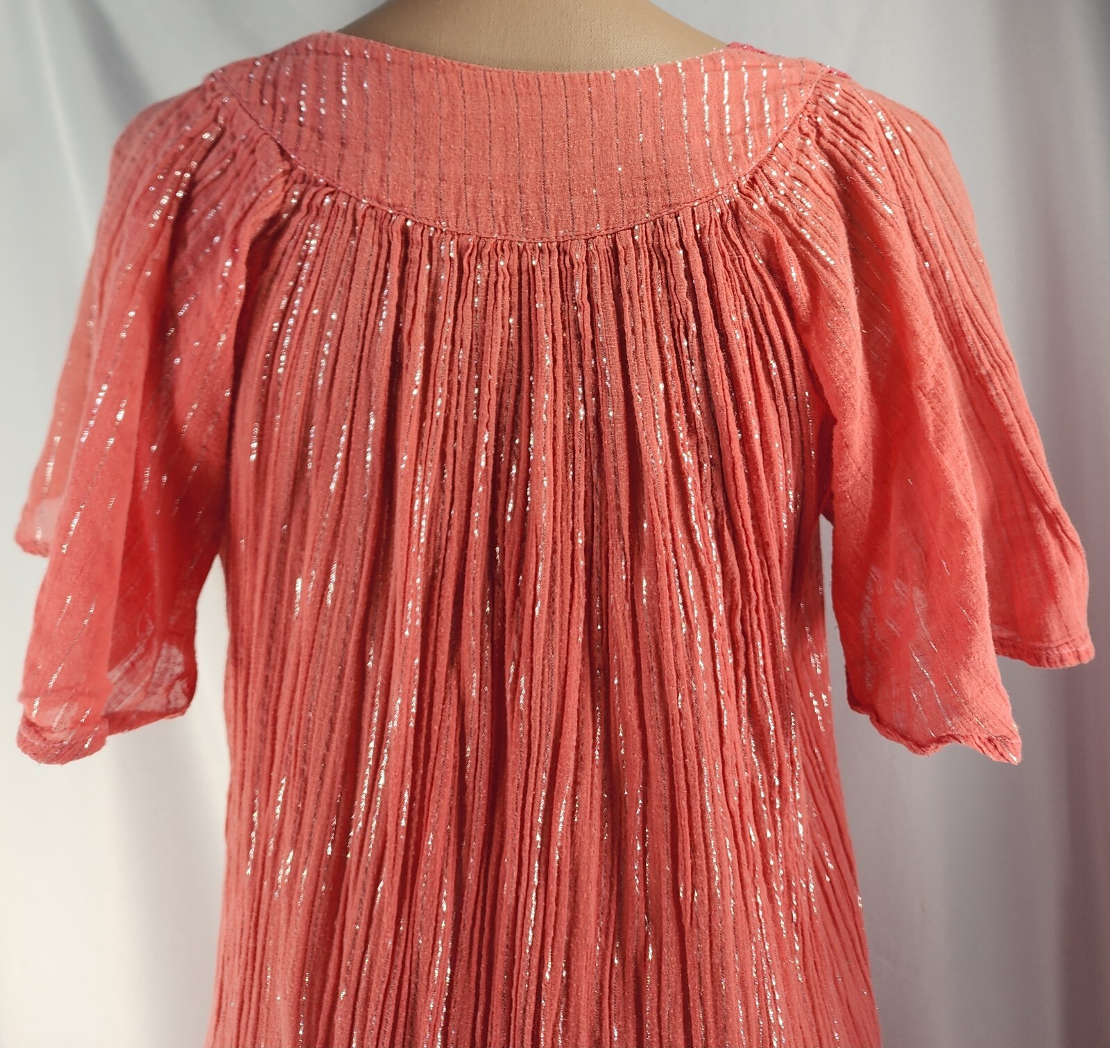 VTG 1960s Hippie Boho Festival Gauze Dress India Cotton Silver Threads LARGE