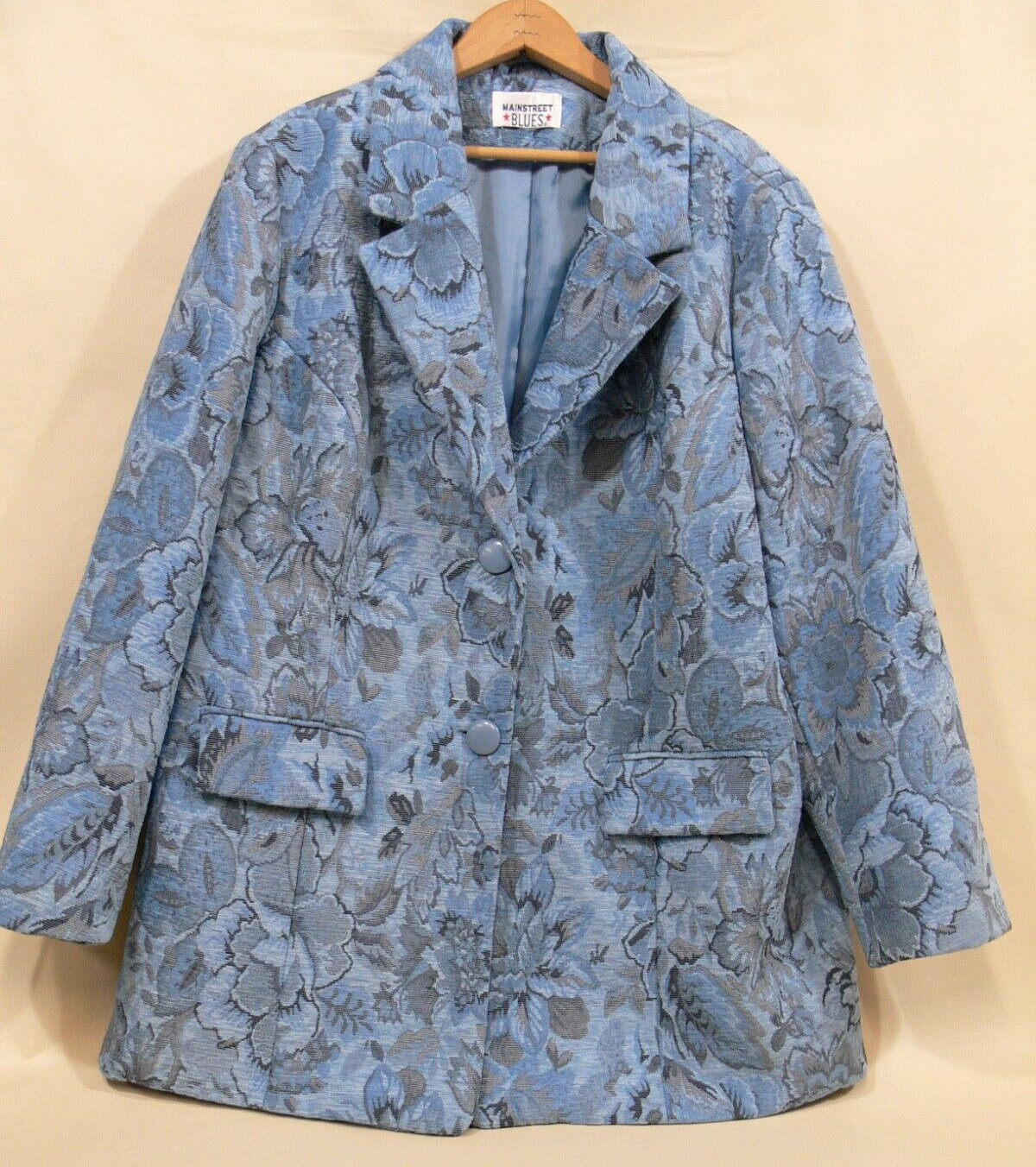 Vintage MAINSTREET BLUES Damask Jacquard Blazer Jacket Coat Womens Plus XL 1X 2X