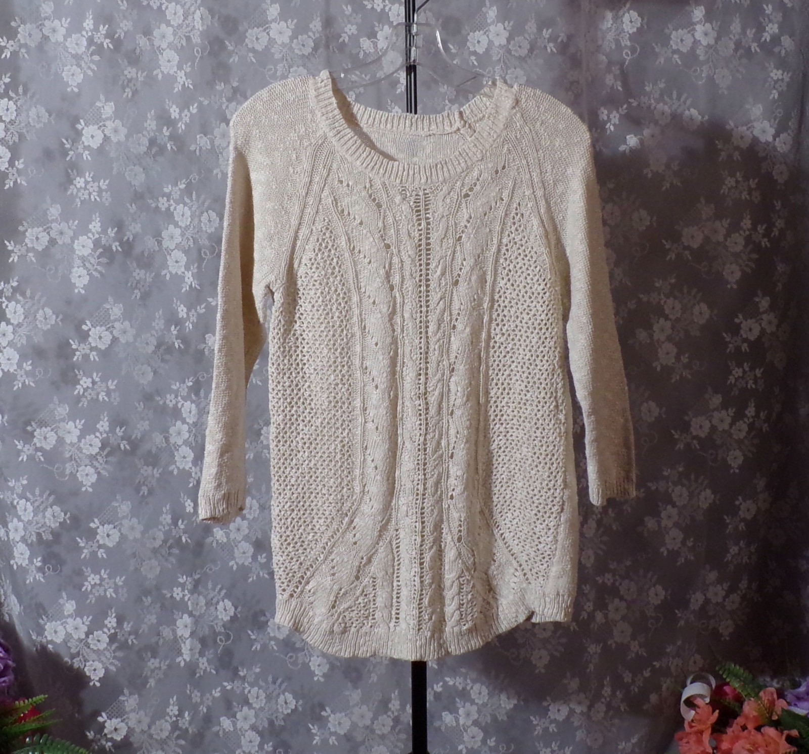 Vintage Crochet Top Size Small 80s Retro Off White Whimsigoth Boho Earthy Artsy