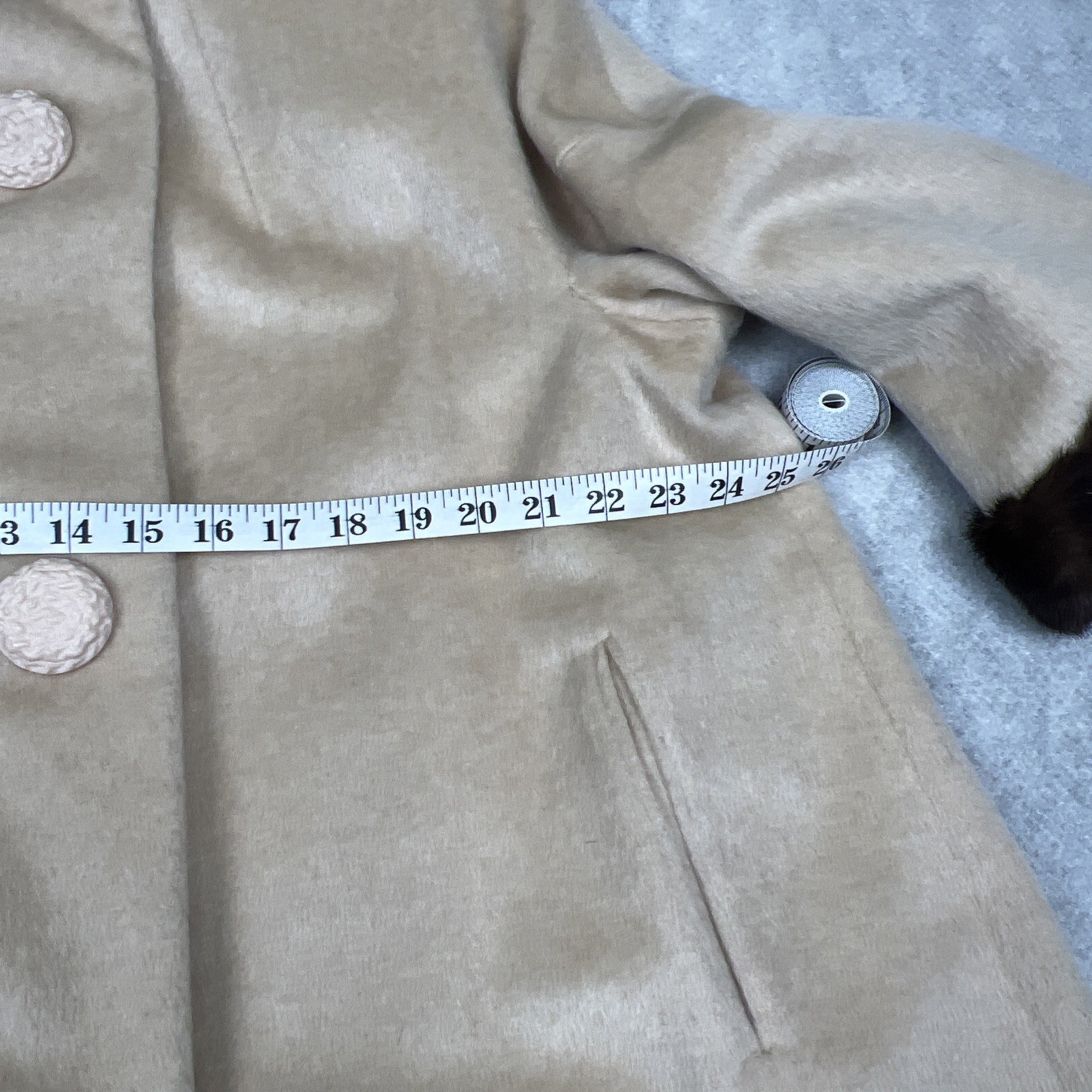 Vintage 50s SABELARI Taupe Camel Hair Tan MINK FUR Wedding Ring Collar Coat